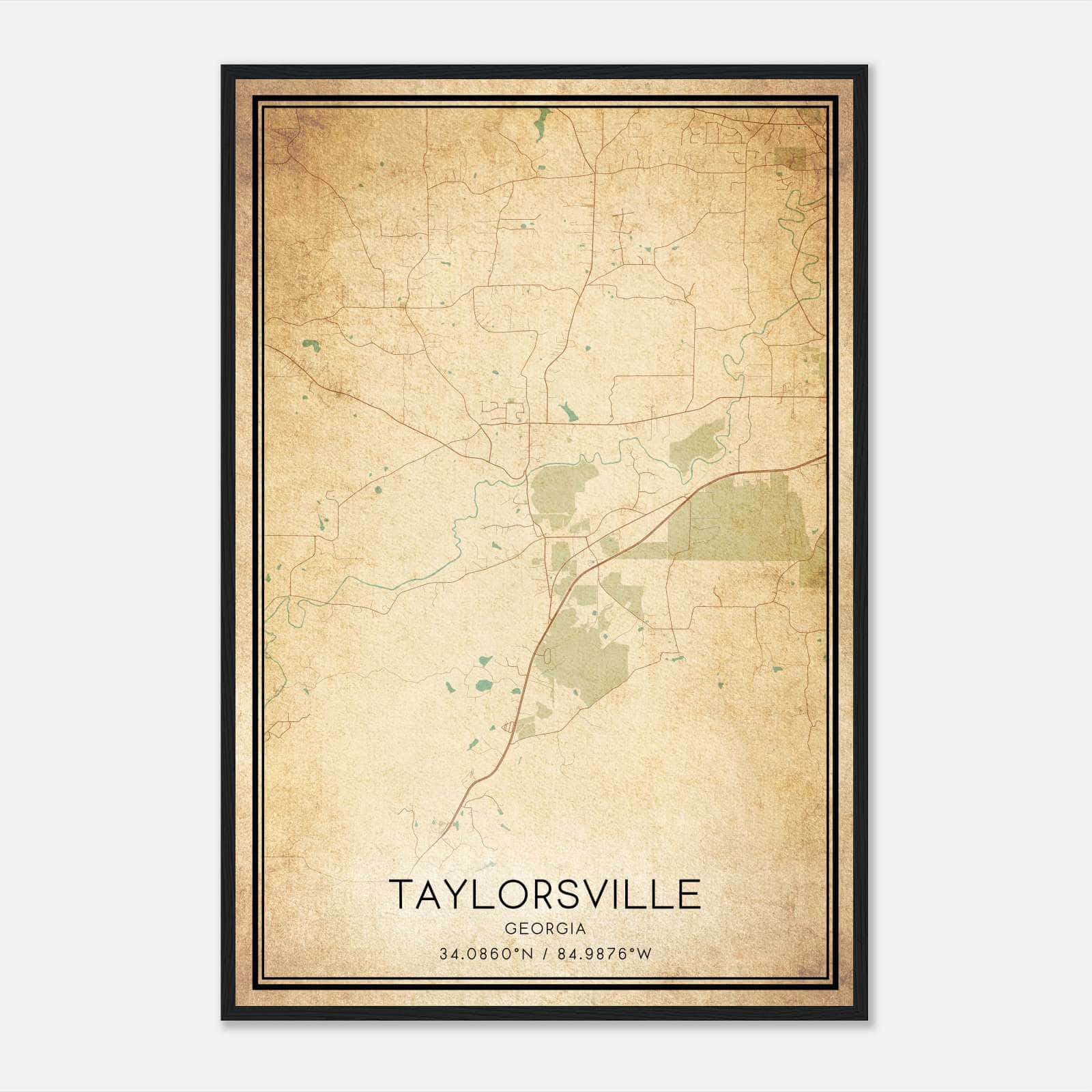 Vintage Taylorsville Georgia Map Poster, Taylorsville GA City Road Wall Art Print Vintage Taylorsville Georgia Map Poster, Taylorsville GA City Road Wall Art Print