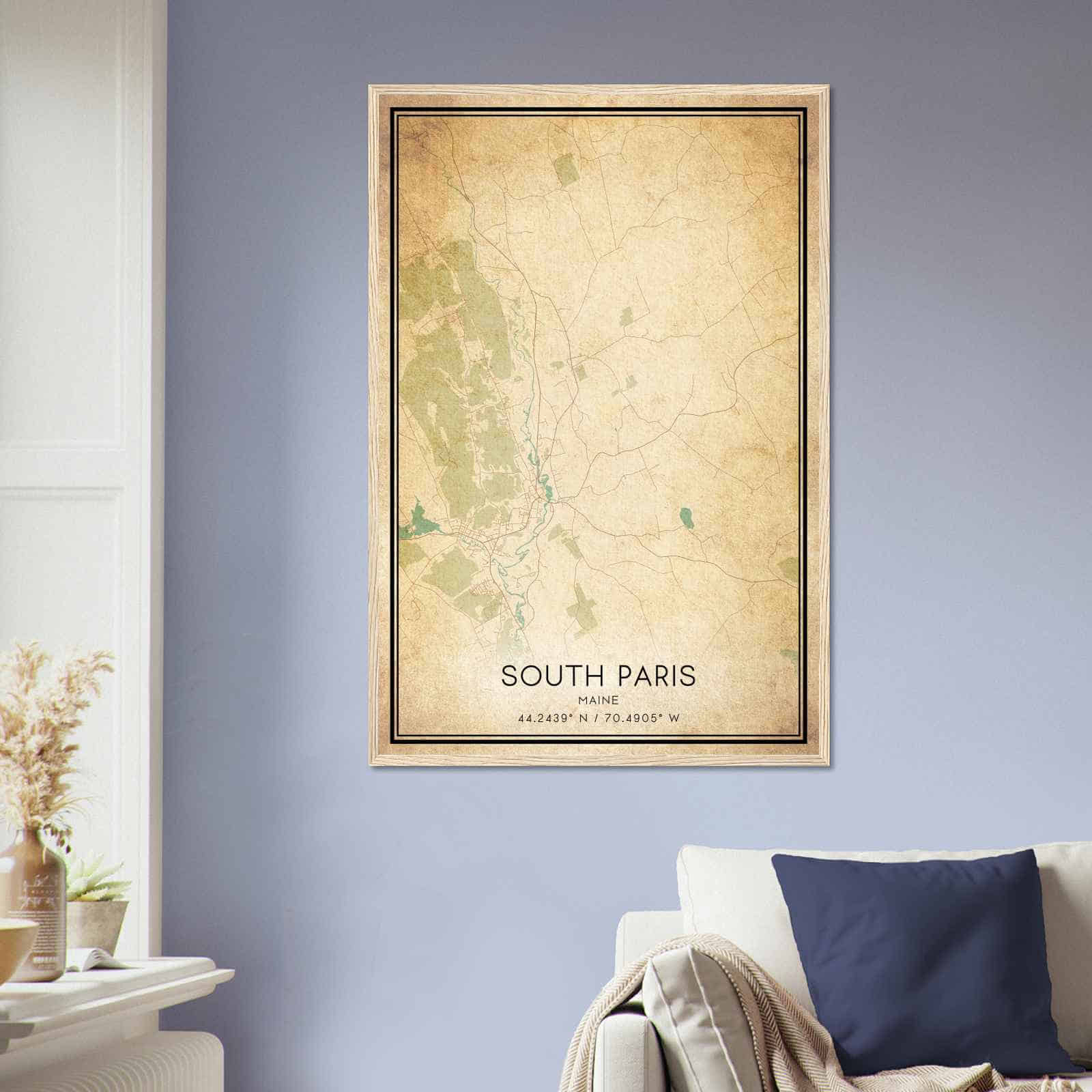 Vintage South Paris Maine Map Poster, South Paris ME City Road Wall Art Print
