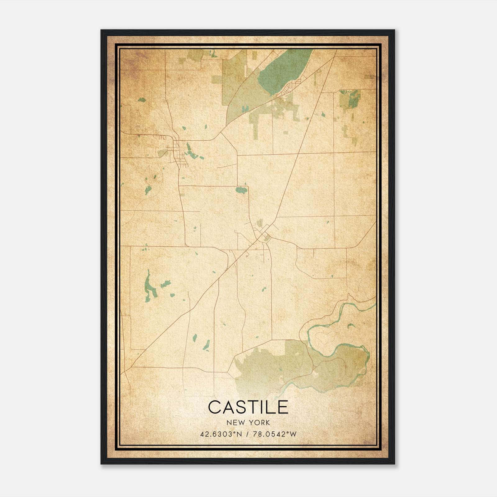 Vintage Castile New York Map Poster, Castile NY City Road Wall Art Print Vintage Castile New York Map Poster, Castile NY City Road Wall Art Print