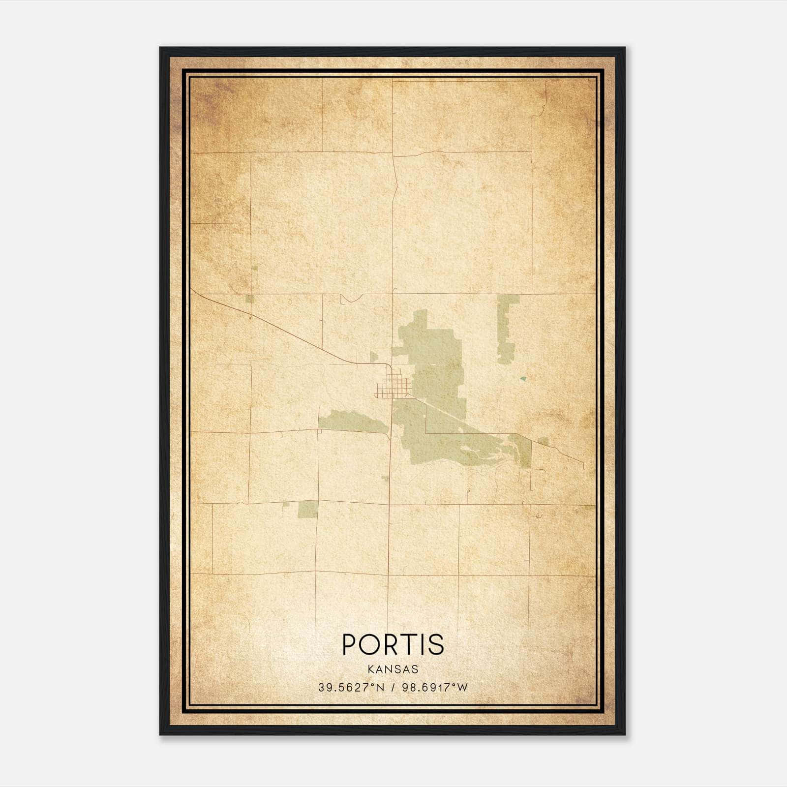 Vintage Portis Kansas Map Poster, Portis KS City Road Wall Art Print Vintage Portis Kansas Map Poster, Portis KS City Road Wall Art Print