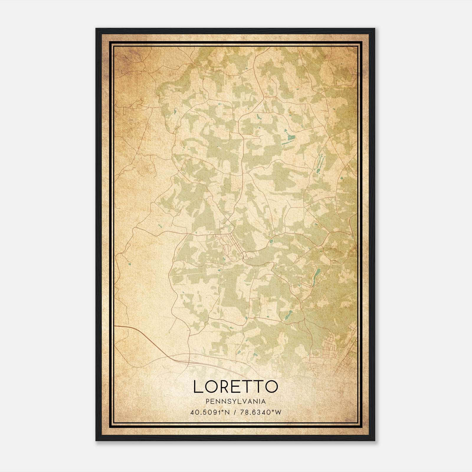 Vintage Loretto Pennsylvania Map Poster, Loretto PA City Road Wall Art Print Vintage Loretto Pennsylvania Map Poster, Loretto PA City Road Wall Art Print