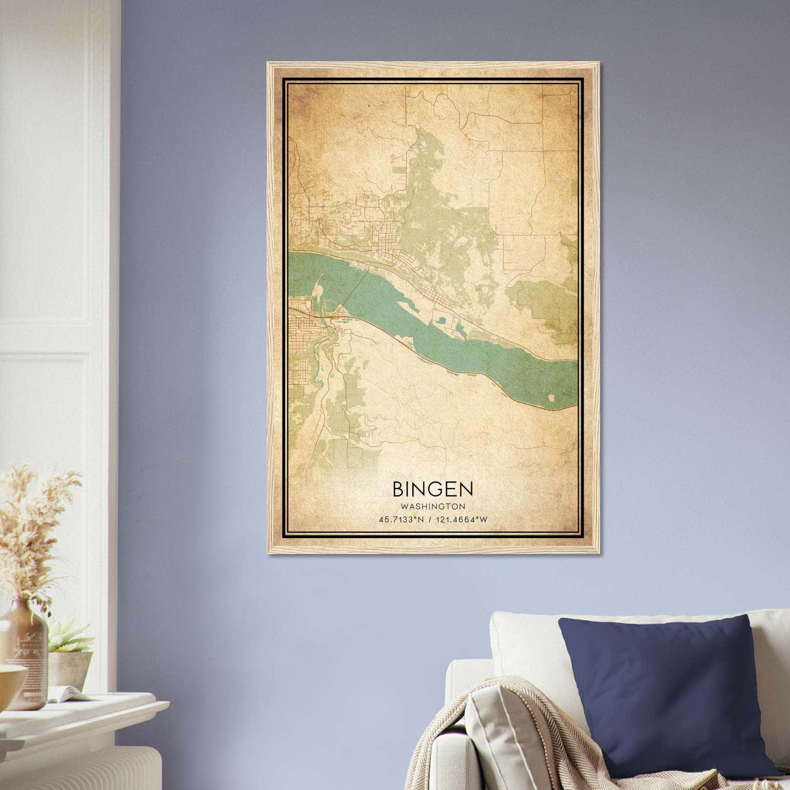 Vintage Bingen Washington Map Poster, Bingen WA City Road Wall Art Print