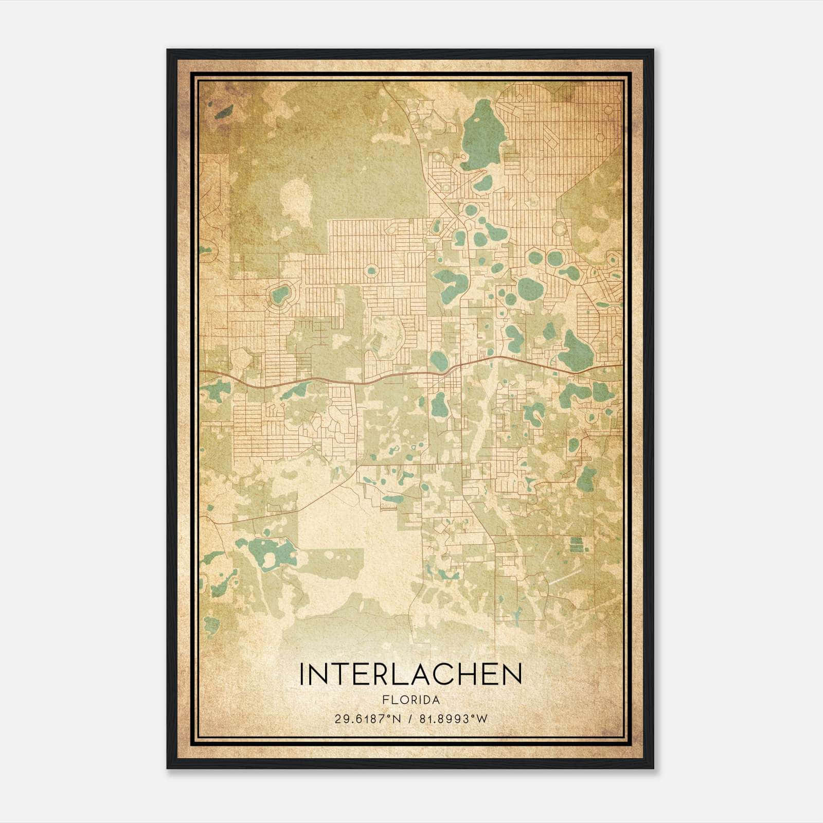 Vintage Interlachen Florida Map Poster, Interlachen FL City Road Wall Art Print Vintage Interlachen Florida Map Poster, Interlachen FL City Road Wall Art Print