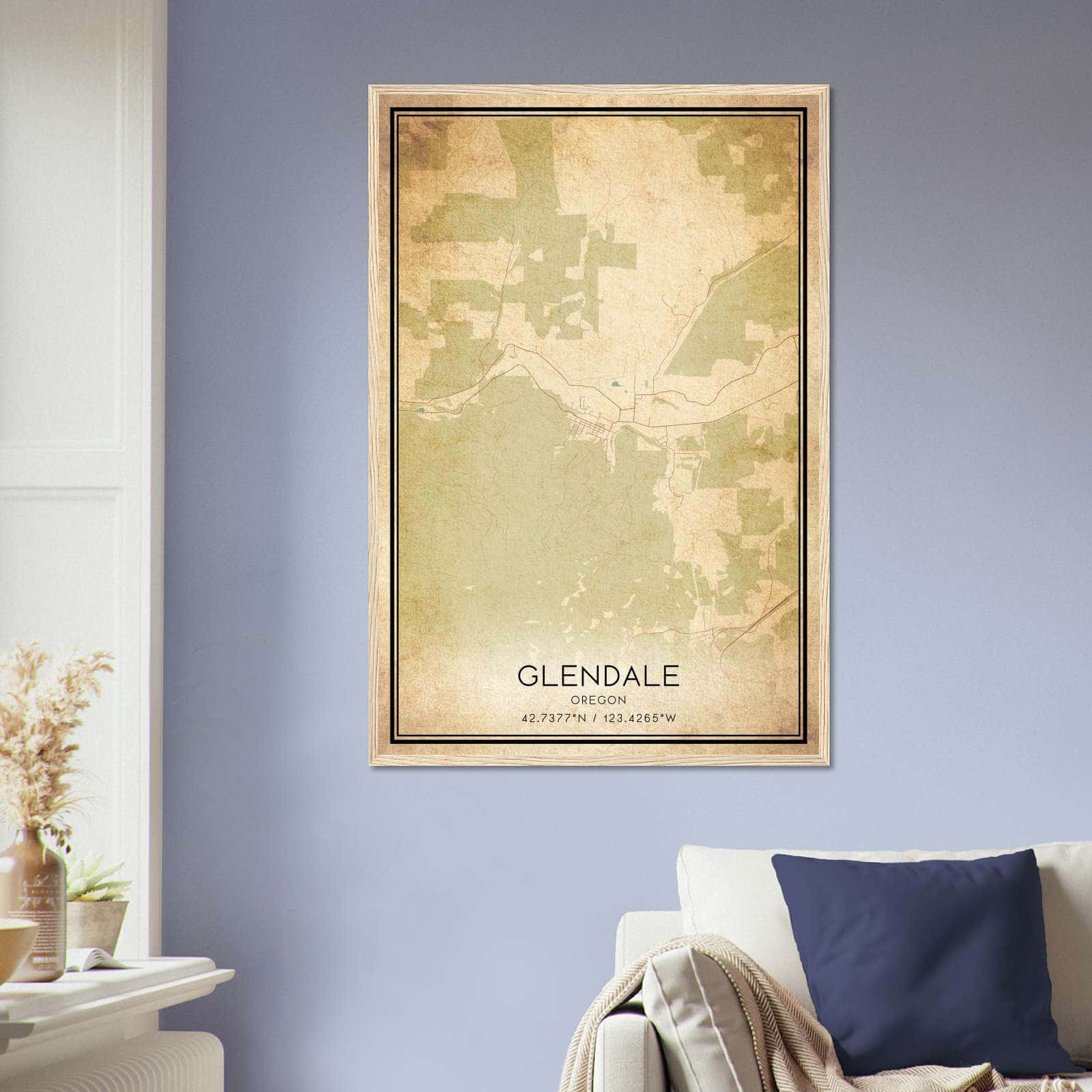 Vintage Glendale Oregon Map Poster, Glendale OR City Road Wall Art Print