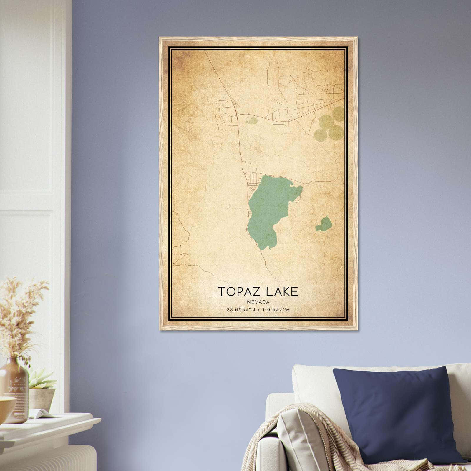 Vintage Topaz Lake Nevada Map Poster, Topaz Lake NV City Road Wall Art Print