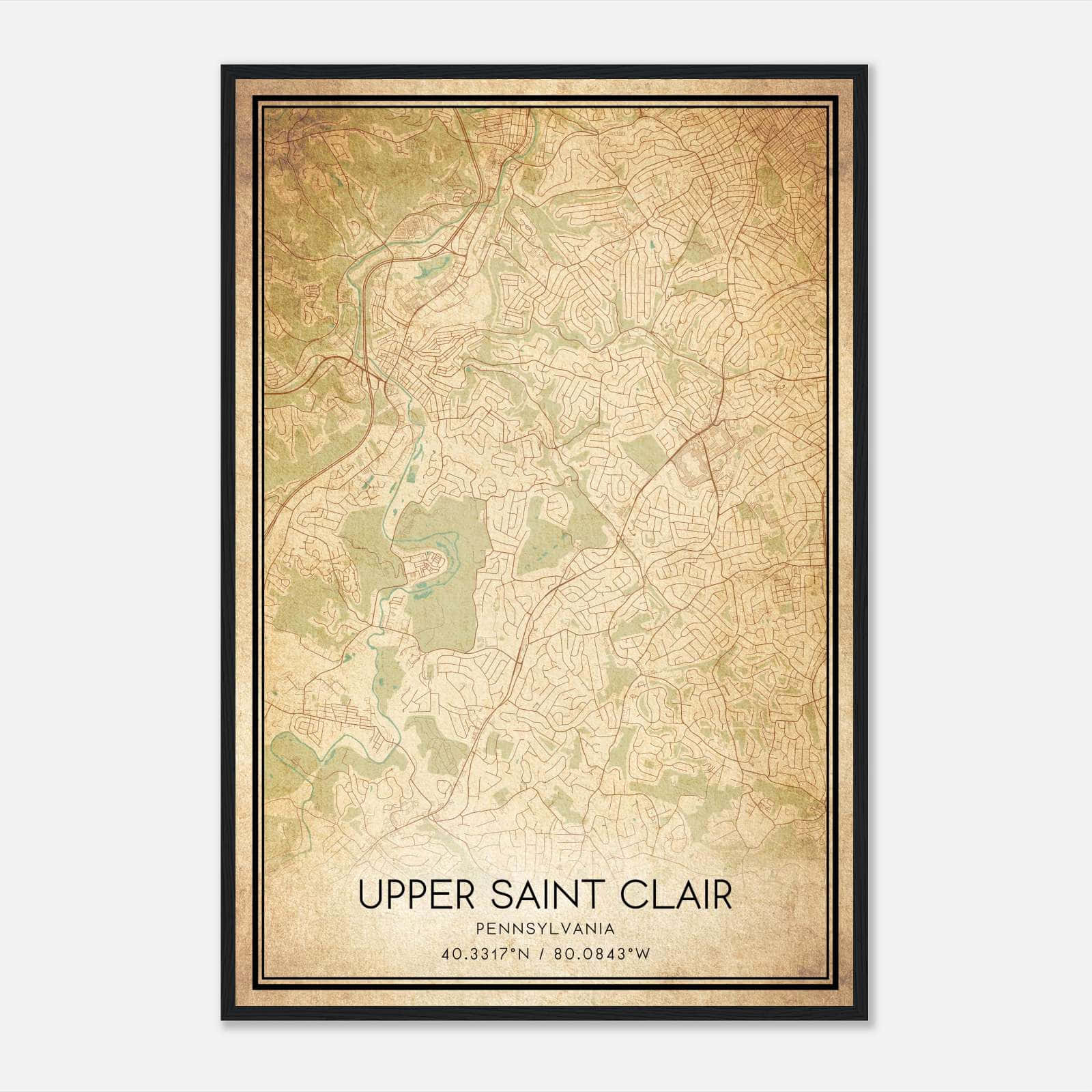 Vintage Upper Saint Clair Pennsylvania Map Poster, Upper Saint Clair PA City Road Wall Art Print Vintage Upper Saint Clair Pennsylvania Map Poster, Upper Saint Clair PA City Road Wall Art Print
