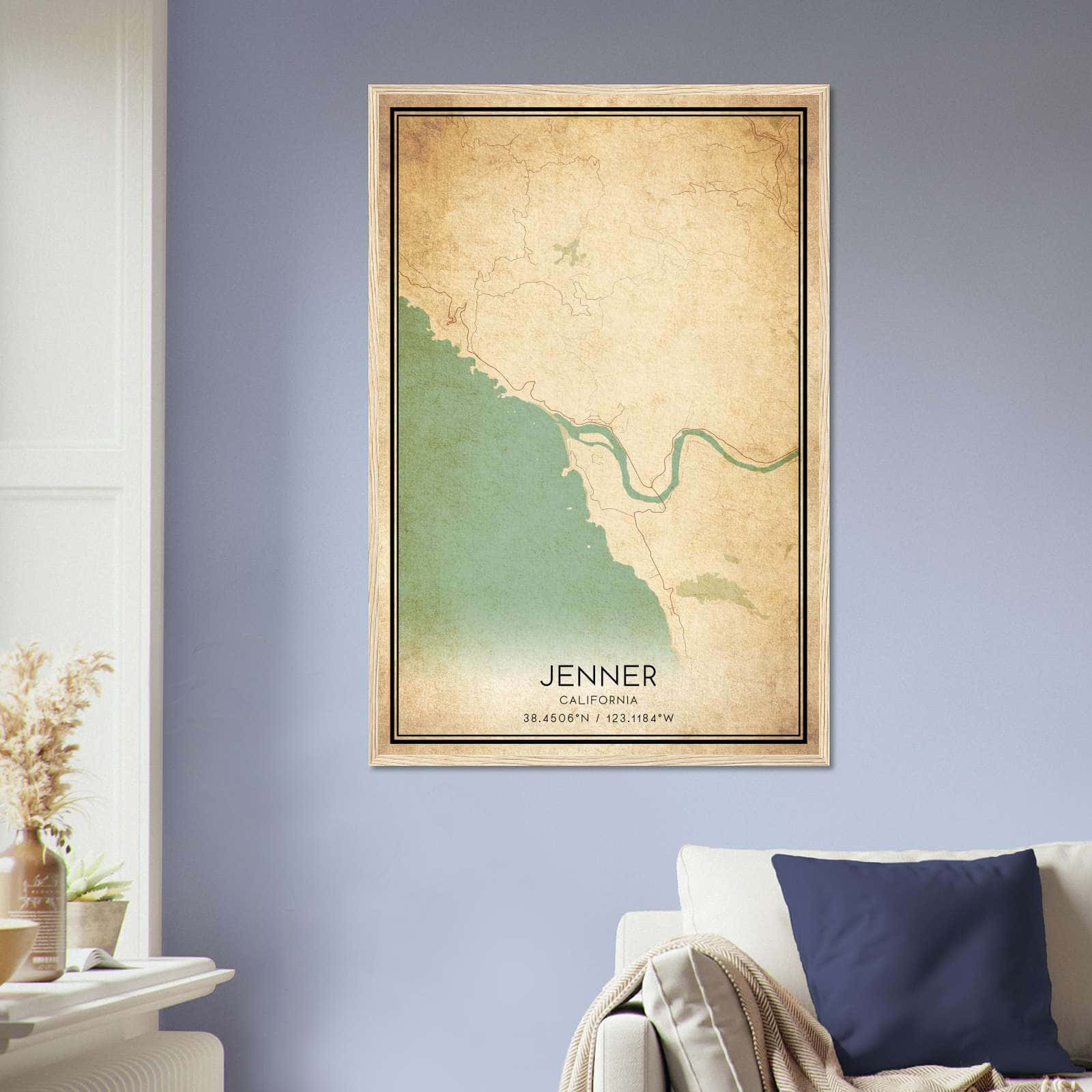 Vintage Jenner California Map Poster, Jenner CA City Road Wall Art Print