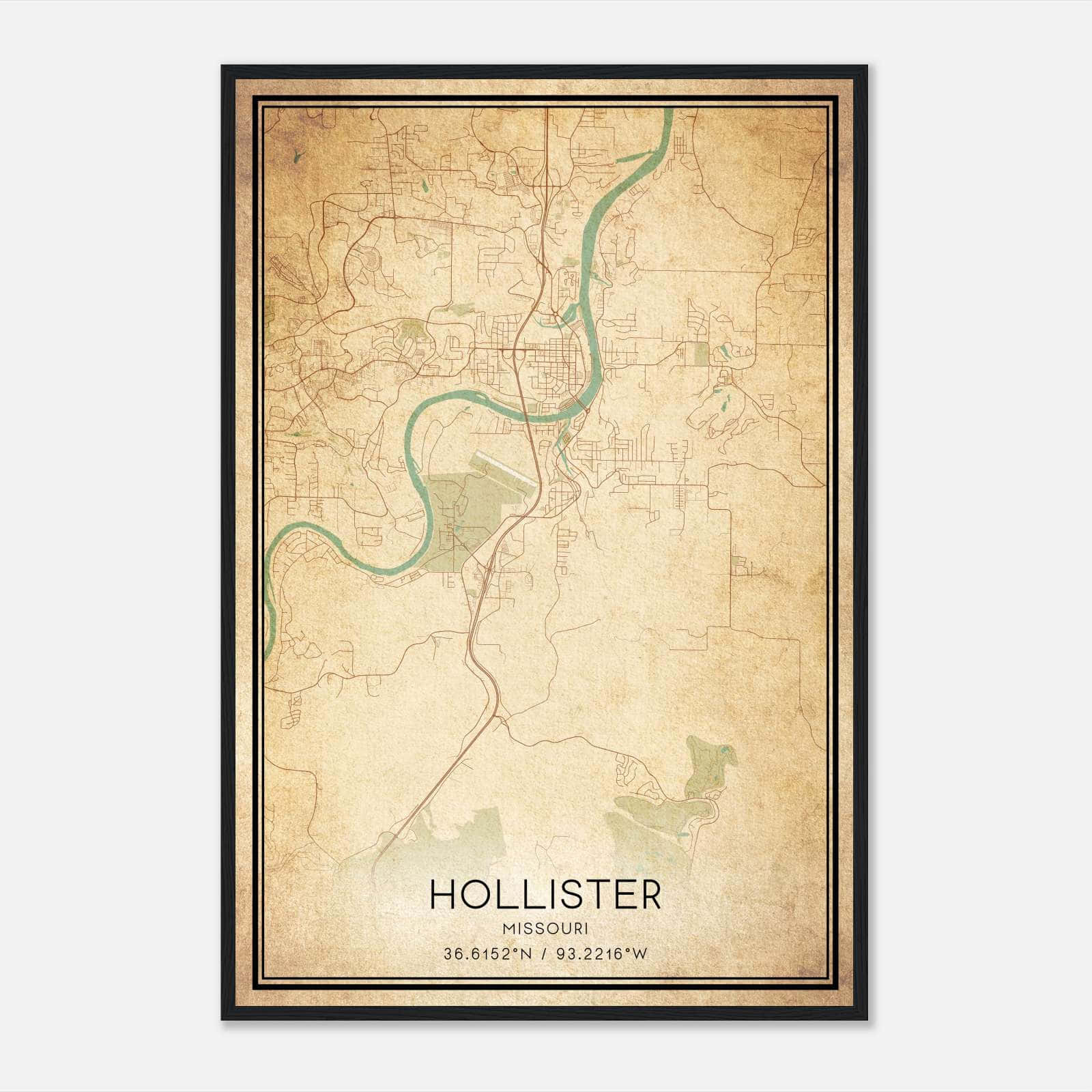 Vintage Hollister Missouri Map Poster, Hollister MO City Road Wall Art Print Vintage Hollister Missouri Map Poster, Hollister MO City Road Wall Art Print