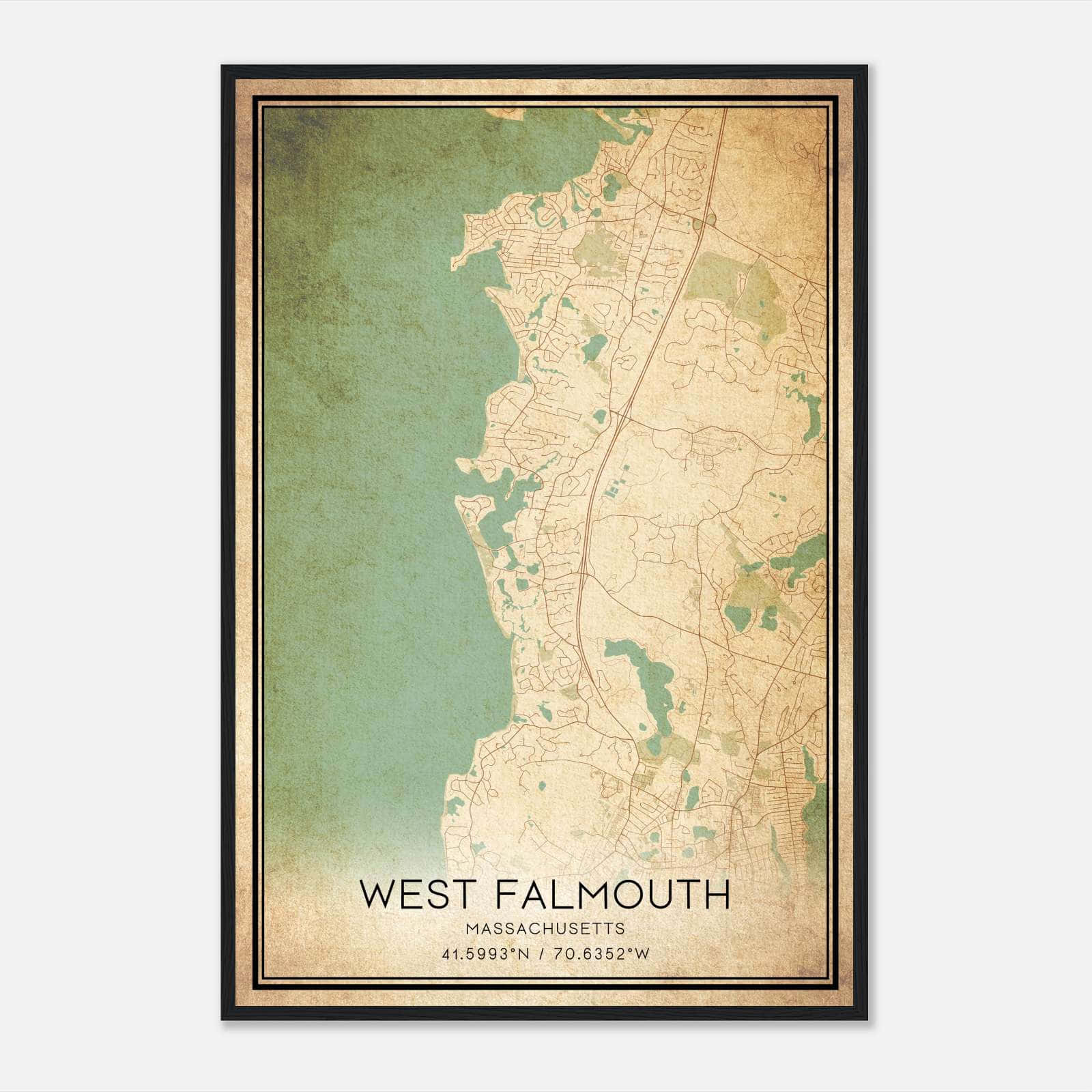 Vintage West Falmouth Massachusetts Map Poster, West Falmouth MA City Road Wall Art Print Vintage West Falmouth Massachusetts Map Poster, West Falmouth MA City Road Wall Art Print