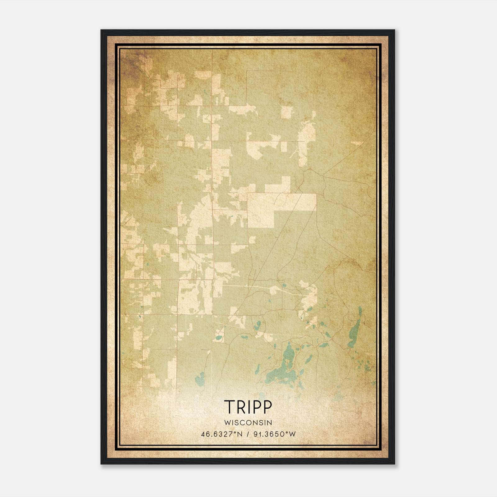 Vintage Tripp Wisconsin Map Poster, Tripp WI City Road Wall Art Print Vintage Tripp Wisconsin Map Poster, Tripp WI City Road Wall Art Print