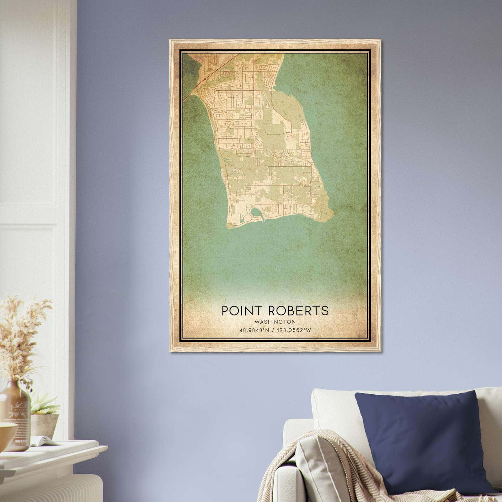 Vintage Point Roberts Washington Map Poster, Point Roberts WA City Road Wall Art Print
