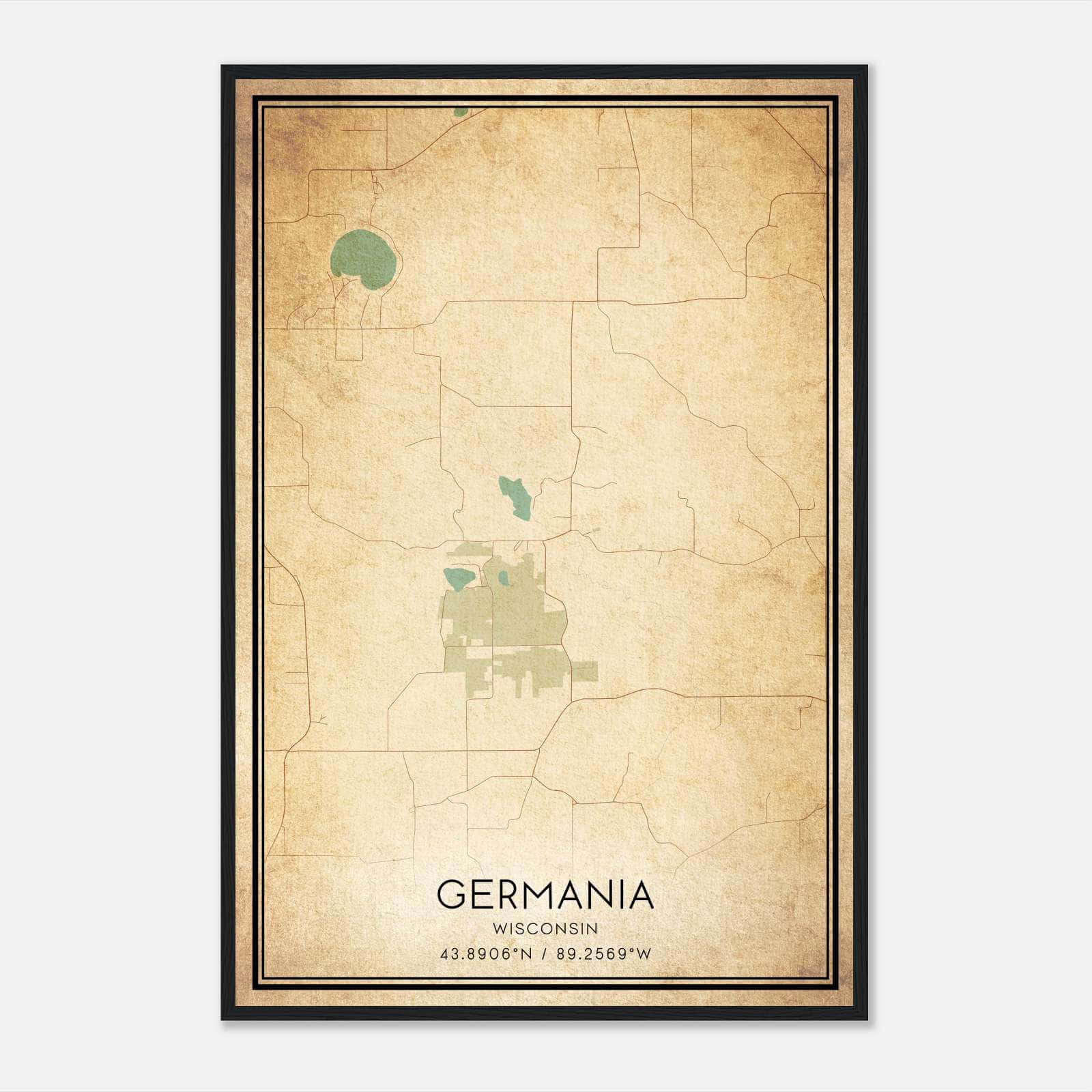 Vintage Germania Wisconsin Map Poster, Germania WI City Road Wall Art Print Vintage Germania Wisconsin Map Poster, Germania WI City Road Wall Art Print