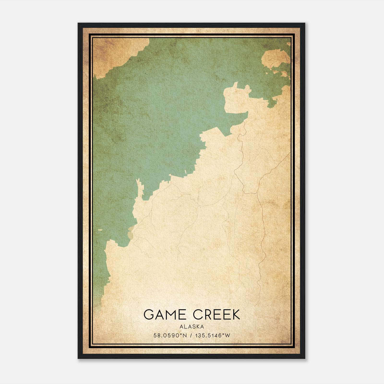 Vintage Game Creek Alaska Map Poster, Game Creek AK City Road Wall Art Print Vintage Game Creek Alaska Map Poster, Game Creek AK City Road Wall Art Print