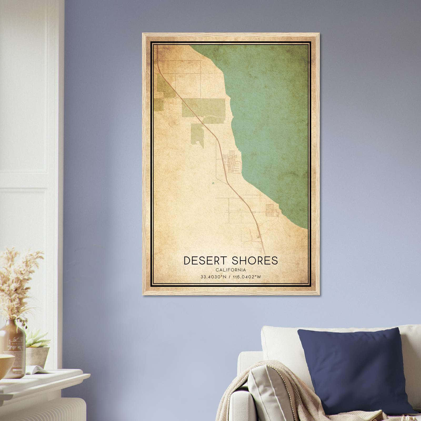 Vintage Desert Shores California Map Poster, Desert Shores CA City Road Wall Art Print