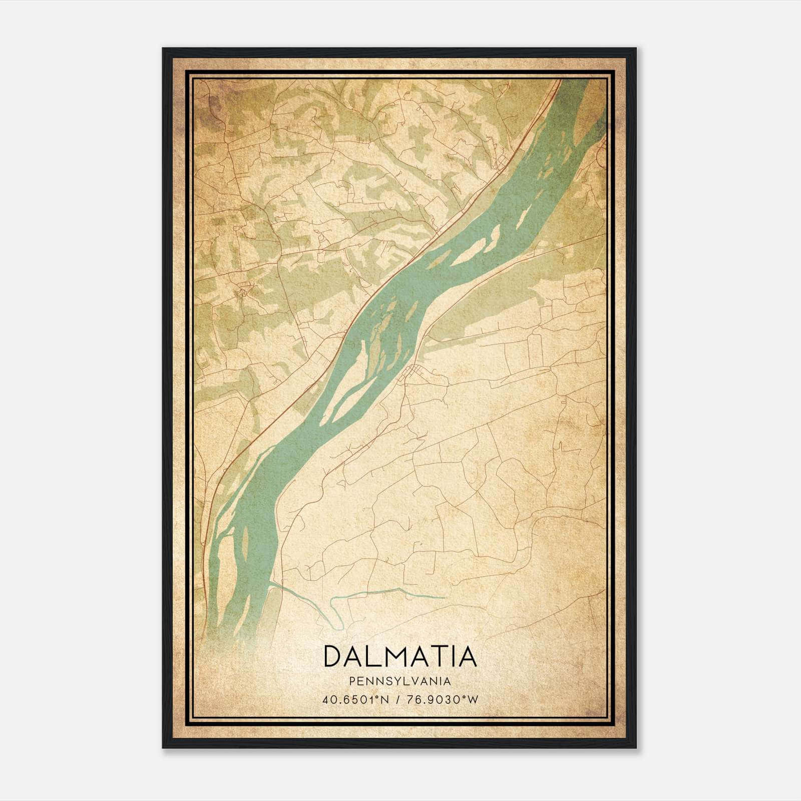 Vintage Dalmatia Pennsylvania Map Poster, Dalmatia PA City Road Wall Art Print Vintage Dalmatia Pennsylvania Map Poster, Dalmatia PA City Road Wall Art Print