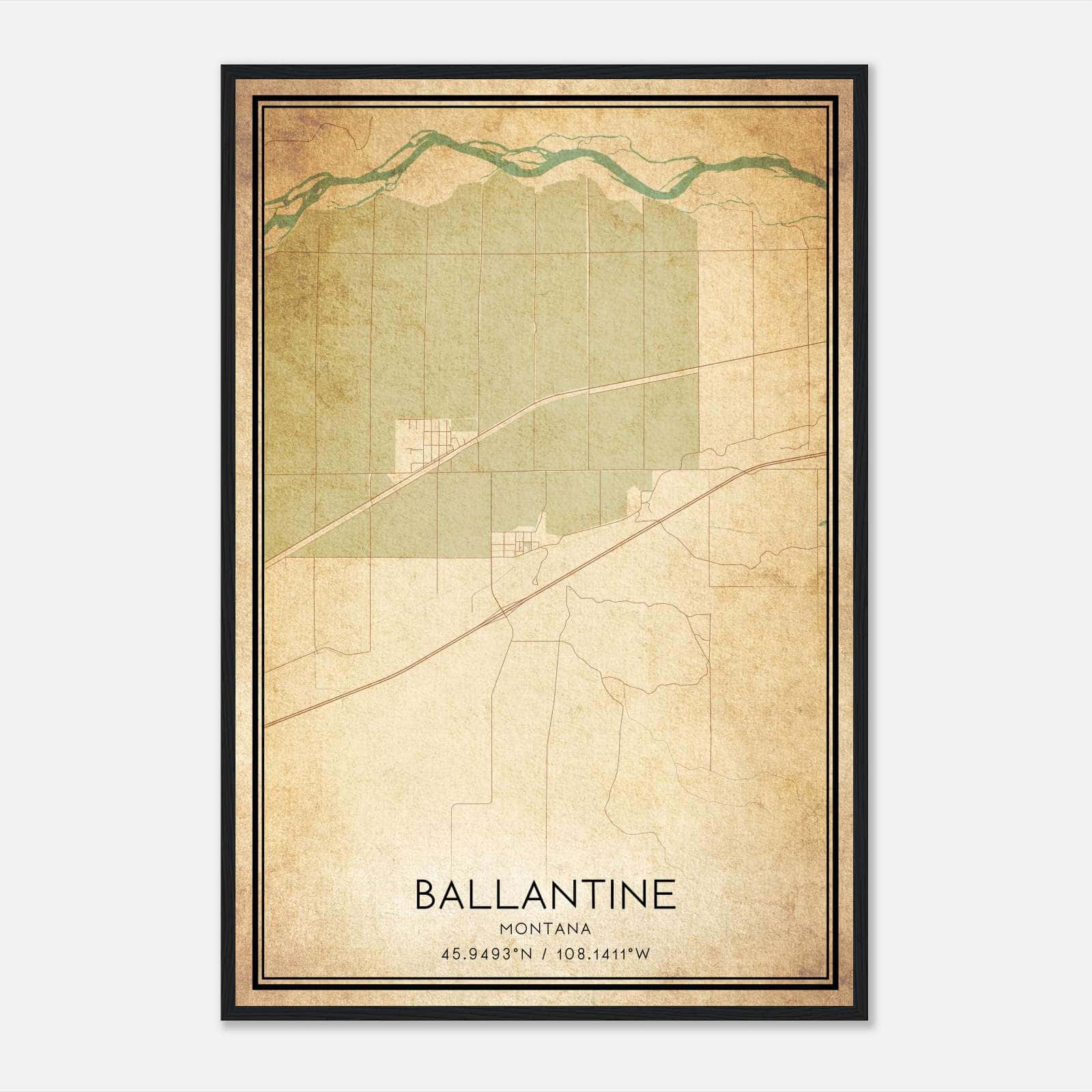 Vintage Ballantine Montana Map Poster, Ballantine MT City Road Wall Art Print Vintage Ballantine Montana Map Poster, Ballantine MT City Road Wall Art Print