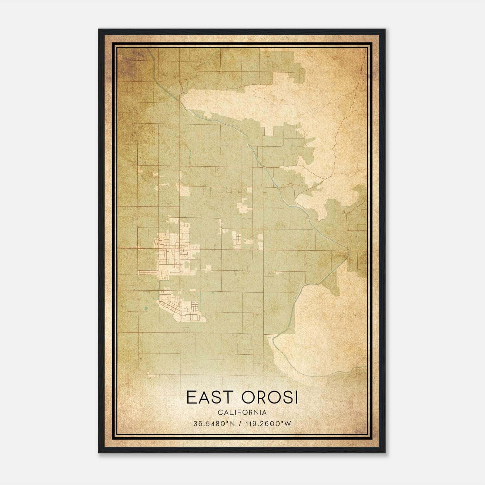 Vintage East Orosi California Map Poster, East Orosi CA City Road Wall Art Print Vintage East Orosi California Map Poster, East Orosi CA City Road Wall Art Print