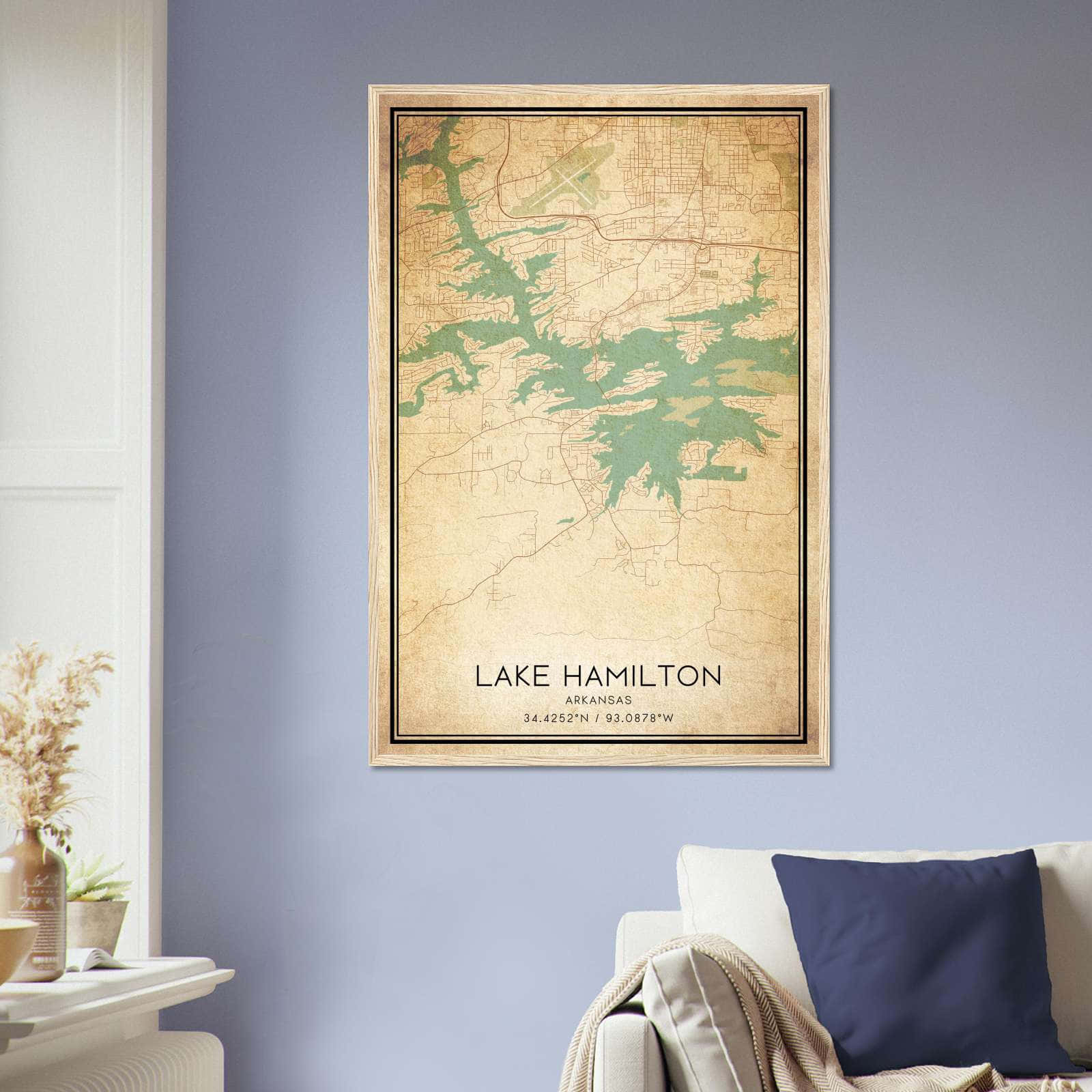 Vintage Lake Hamilton Arkansas Map Poster, Lake Hamilton AR City Road Wall Art Print