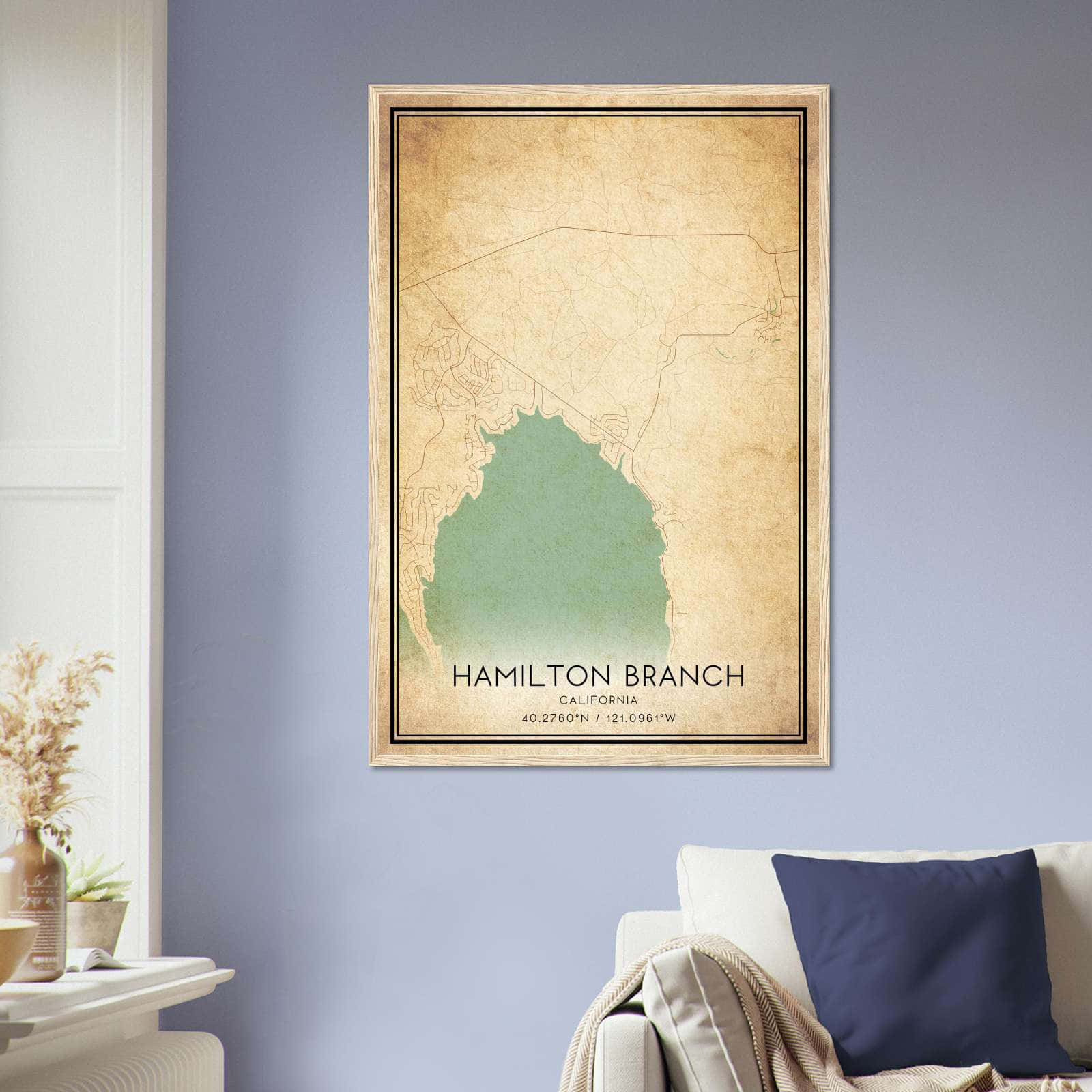 Vintage Hamilton Branch California Map Poster, Hamilton Branch CA City Road Wall Art Print
