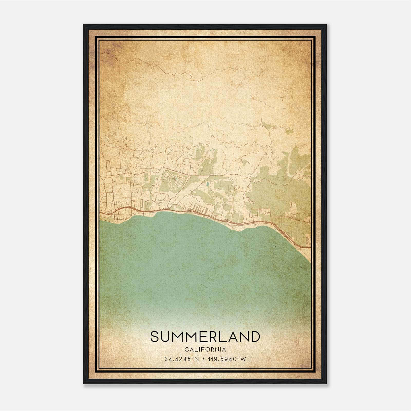 Vintage Summerland California Map Poster, Summerland CA City Road Wall Art Print Vintage Summerland California Map Poster, Summerland CA City Road Wall Art Print