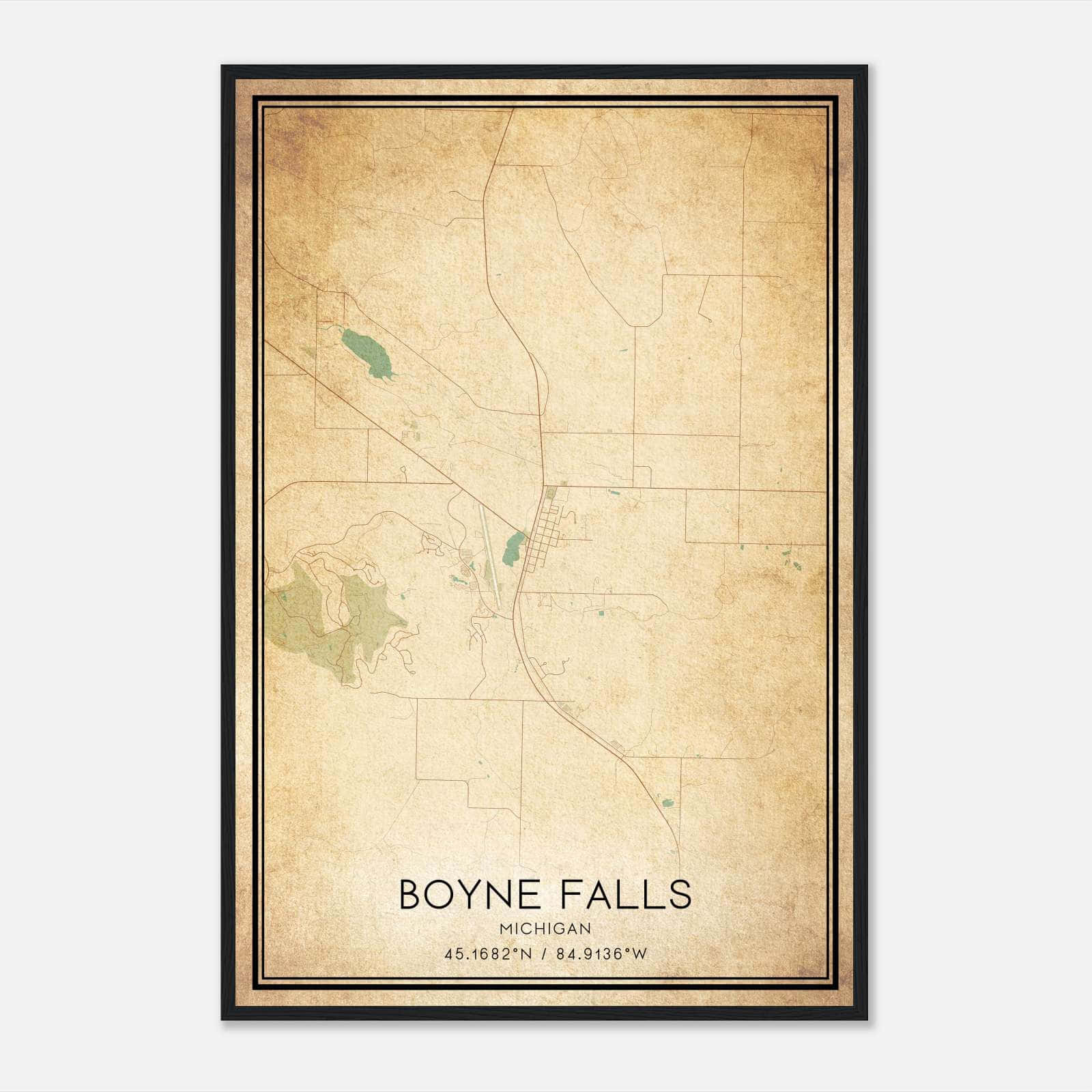 Vintage Boyne Falls Michigan Map Poster, Boyne Falls MI City Road Wall Art Print Vintage Boyne Falls Michigan Map Poster, Boyne Falls MI City Road Wall Art Print
