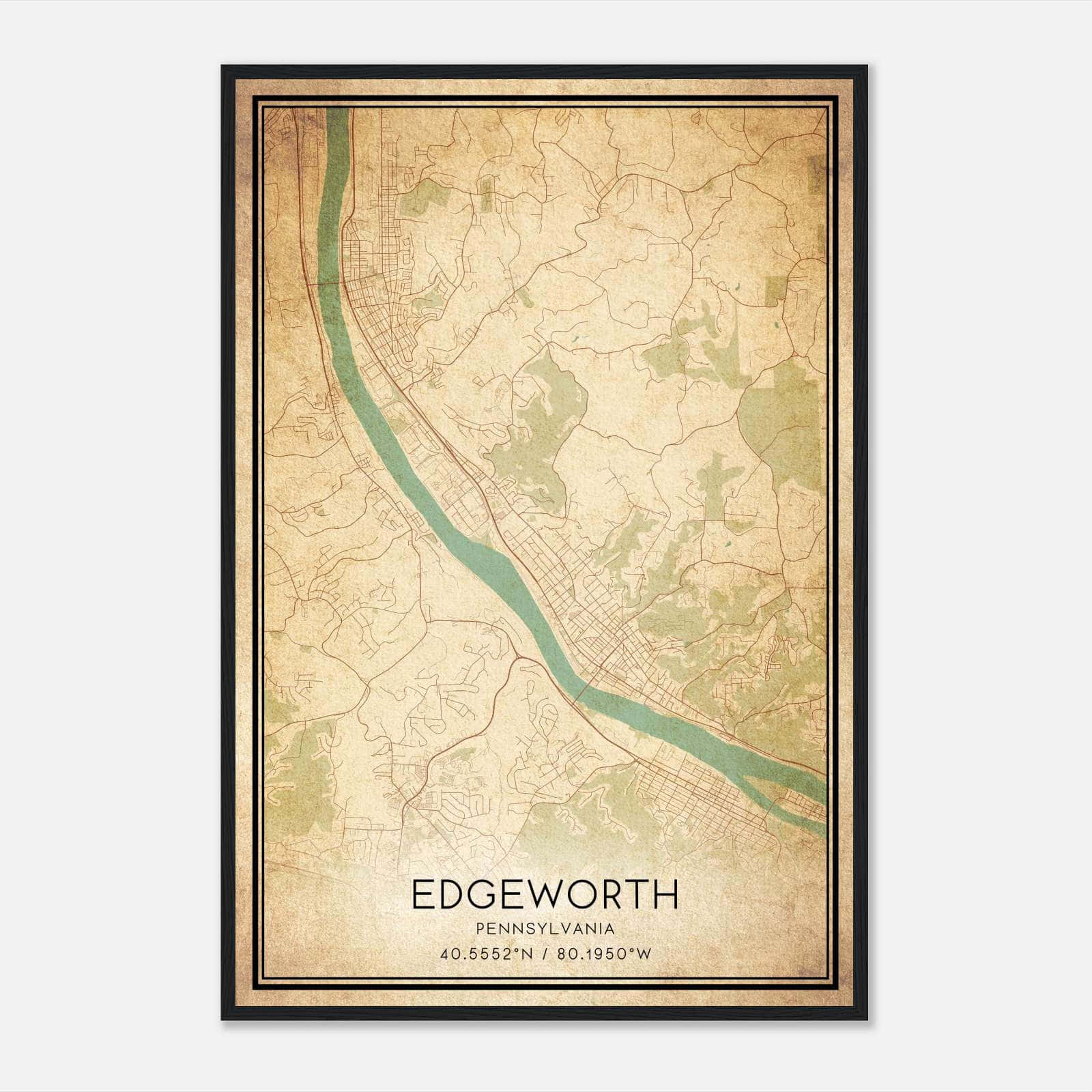 Vintage Edgeworth Pennsylvania Map Poster, Edgeworth PA City Road Wall Art Print Vintage Edgeworth Pennsylvania Map Poster, Edgeworth PA City Road Wall Art Print