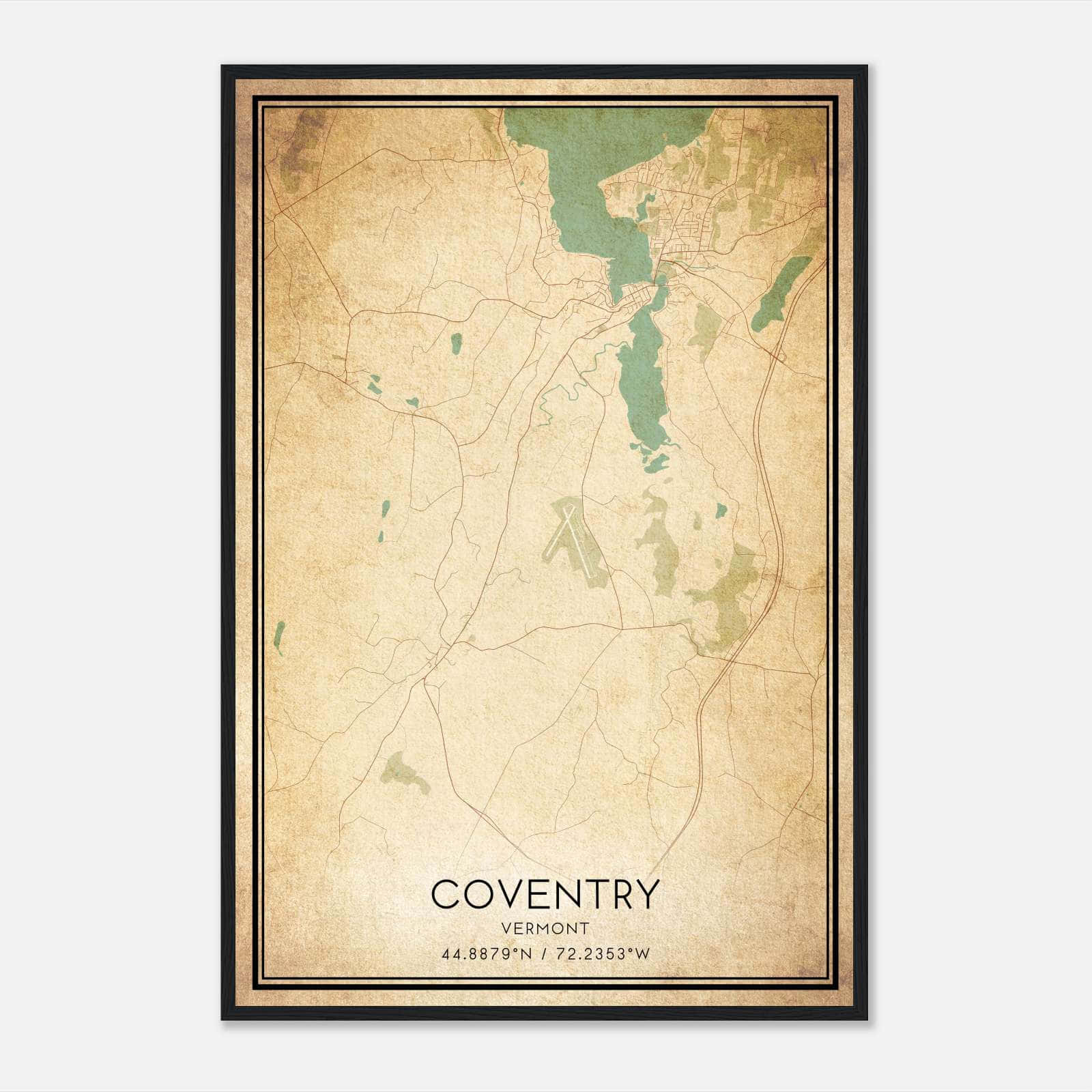 Vintage Coventry Vermont Map Poster, Coventry VT City Road Wall Art Print Vintage Coventry Vermont Map Poster, Coventry VT City Road Wall Art Print
