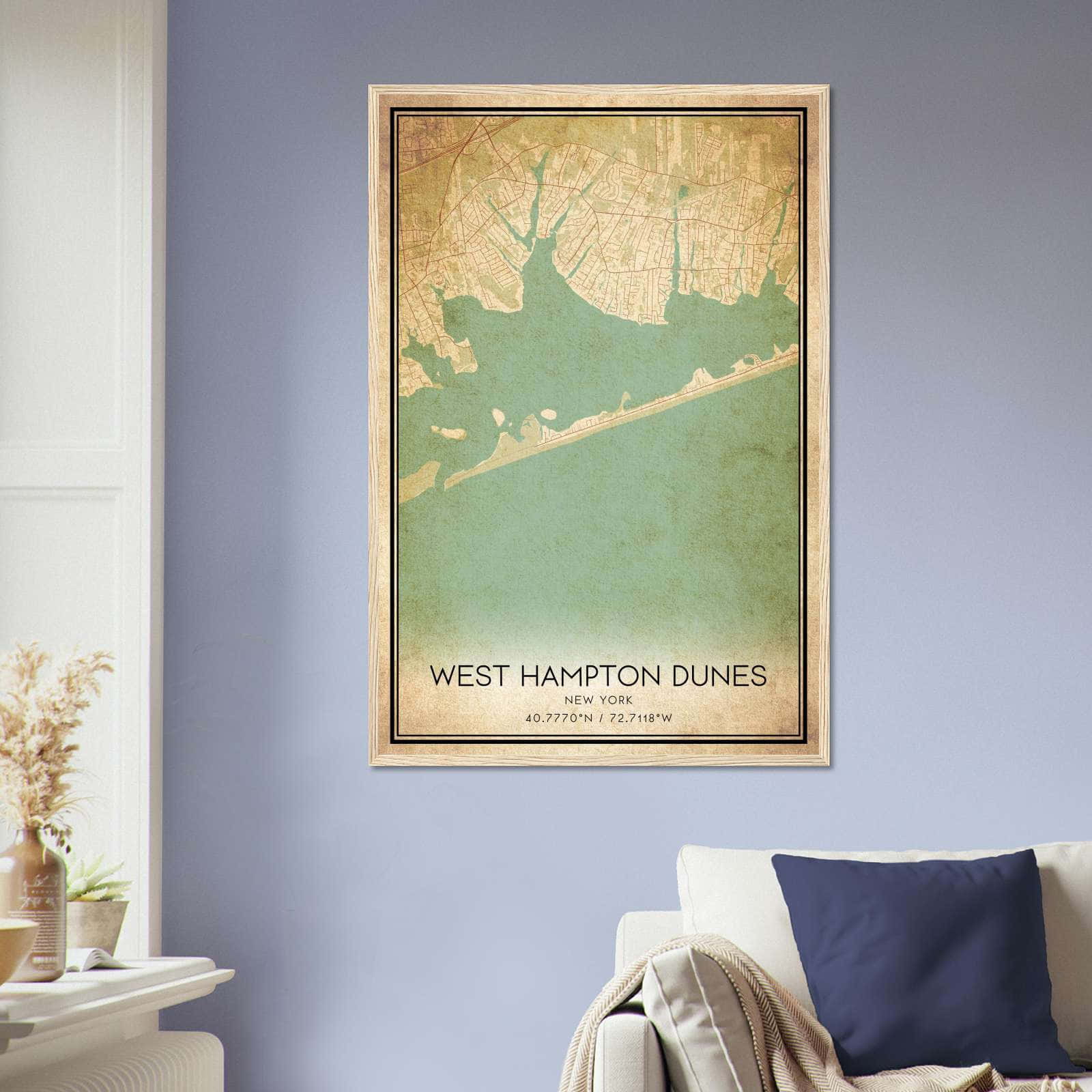 Vintage West Hampton Dunes New York Map Poster, West Hampton Dunes NY City Road Wall Art Print