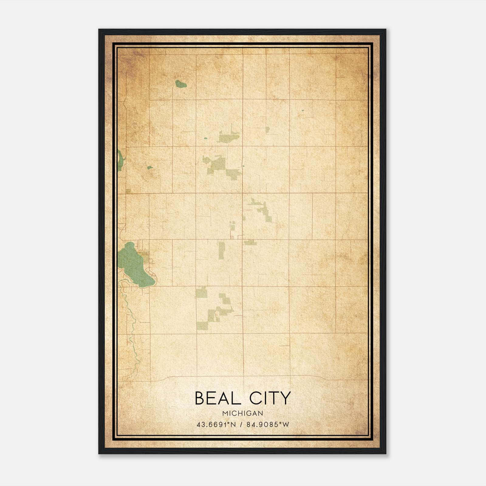 Vintage Beal City Michigan Map Poster, Beal City MI City Road Wall Art Print Vintage Beal City Michigan Map Poster, Beal City MI City Road Wall Art Print