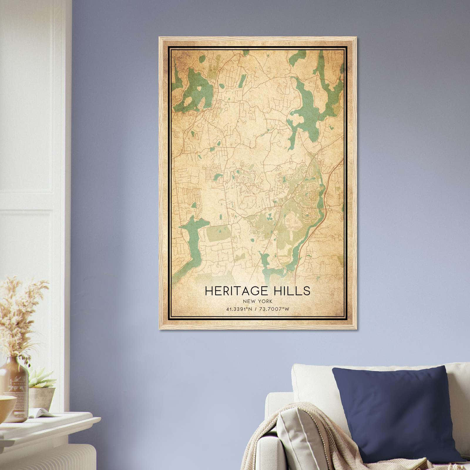 Vintage Heritage Hills New York Map Poster, Heritage Hills NY City Road Wall Art Print