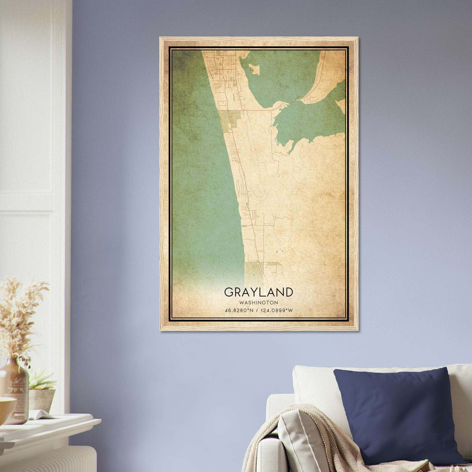 Vintage Grayland Washington Map Poster, Grayland WA City Road Wall Art Print