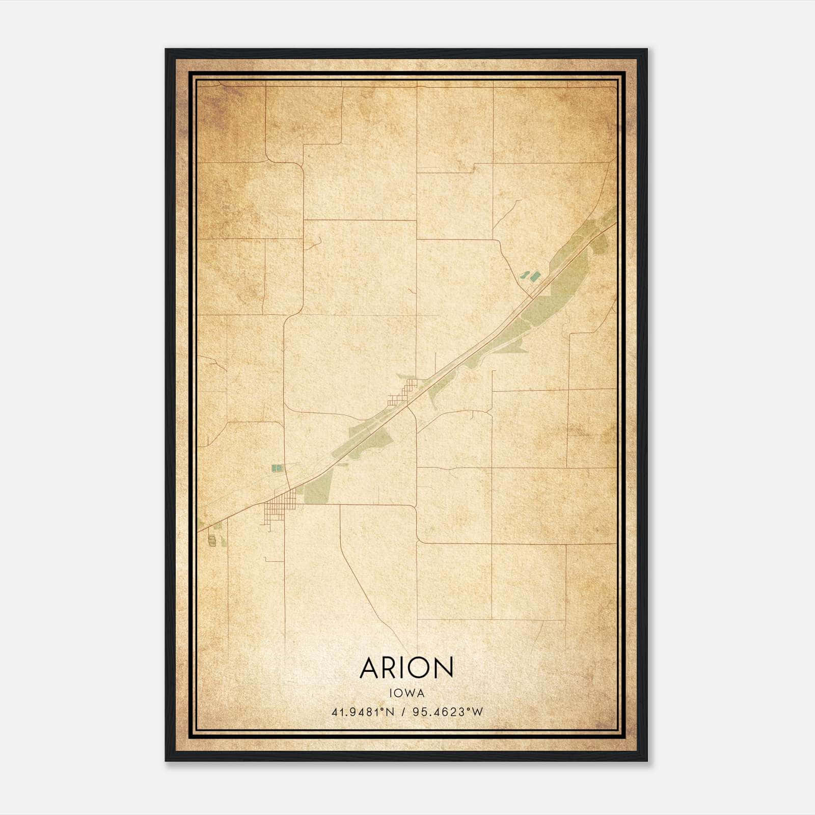 Vintage Arion Iowa Map Poster, Arion IA City Road Wall Art Print Vintage Arion Iowa Map Poster, Arion IA City Road Wall Art Print