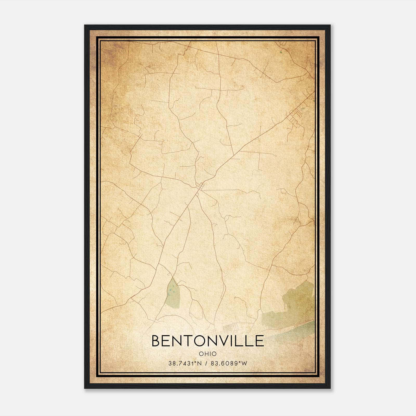 Vintage Bentonville Ohio Map Poster, Bentonville OH City Road Wall Art Print Vintage Bentonville Ohio Map Poster, Bentonville OH City Road Wall Art Print