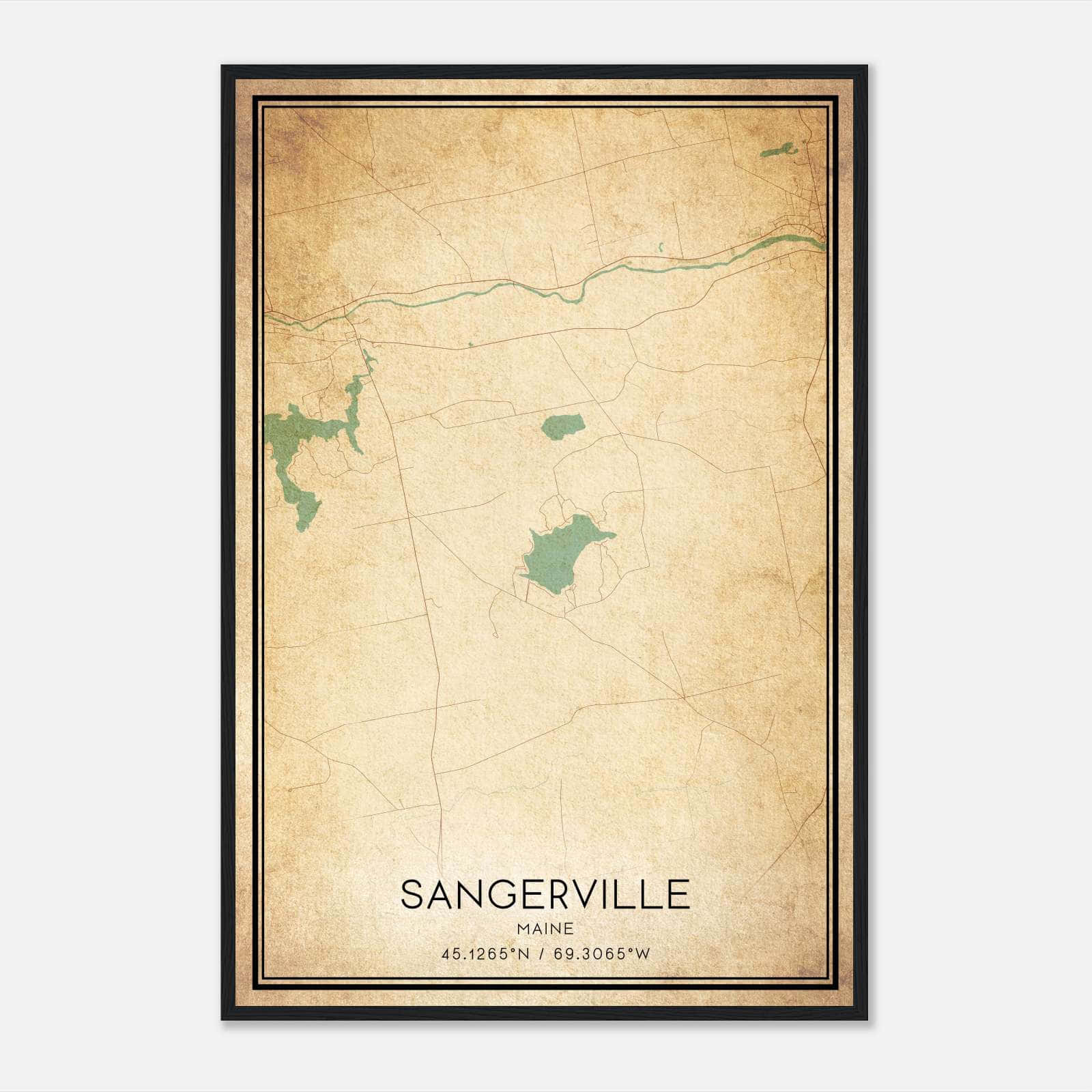Vintage Sangerville Maine Map Poster, Sangerville ME City Road Wall Art Print Vintage Sangerville Maine Map Poster, Sangerville ME City Road Wall Art Print