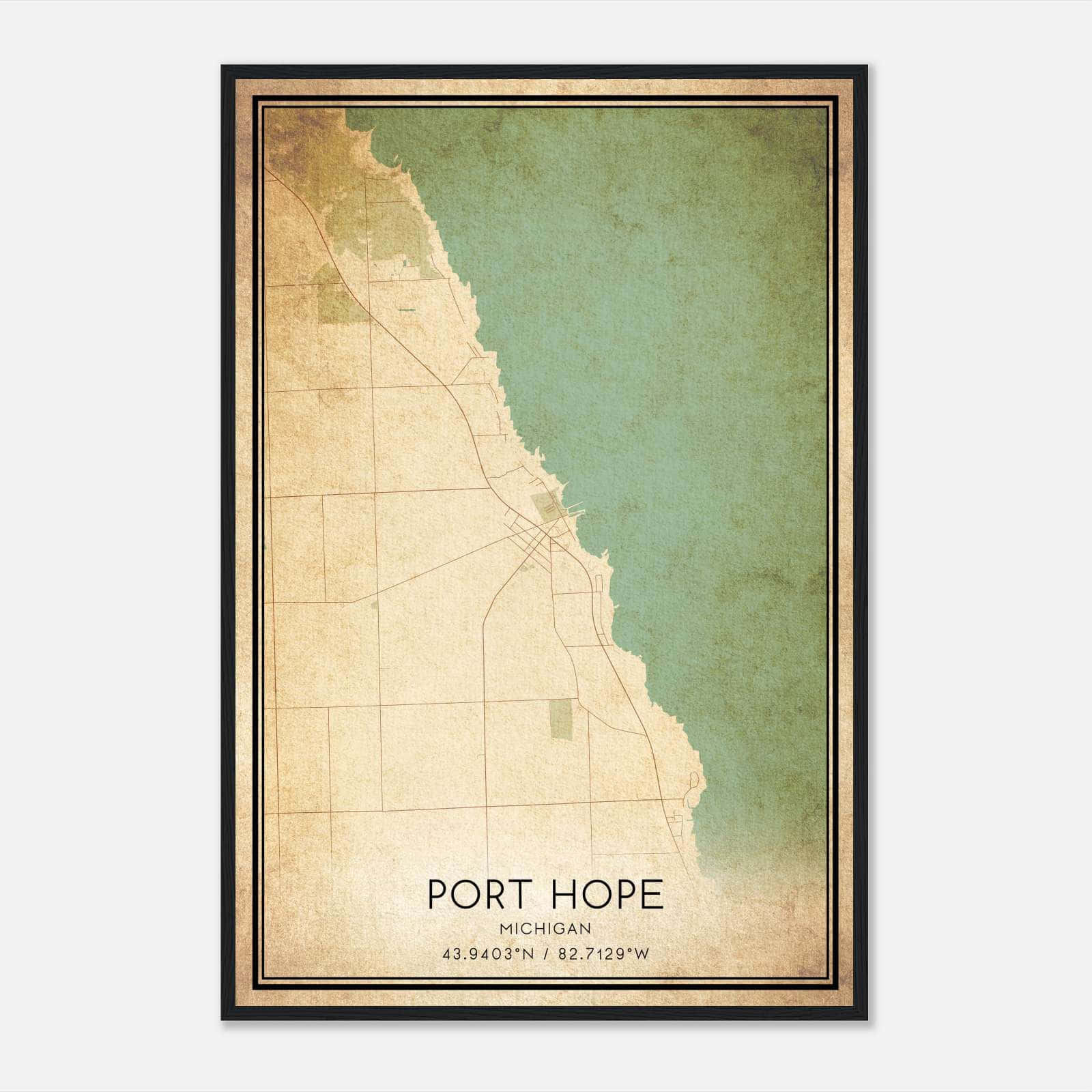 Vintage Port Hope Michigan Map Poster, Port Hope MI City Road Wall Art Print Vintage Port Hope Michigan Map Poster, Port Hope MI City Road Wall Art Print