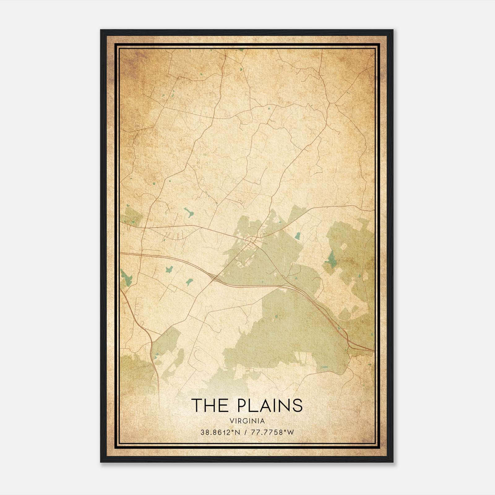Vintage The Plains Virginia Map Poster, The Plains VA City Road Wall Art Print Vintage The Plains Virginia Map Poster, The Plains VA City Road Wall Art Print