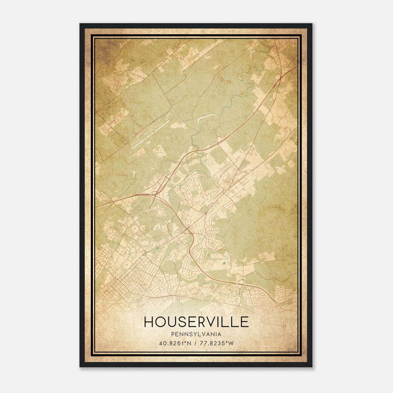 Vintage Houserville Pennsylvania Map Poster, Houserville PA City Road Wall Art Print Vintage Houserville Pennsylvania Map Poster, Houserville PA City Road Wall Art Print