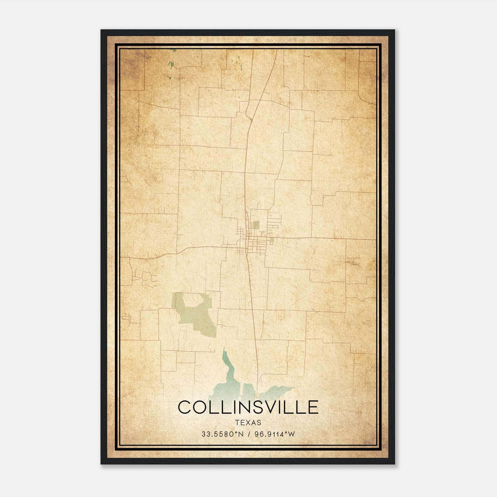 Vintage Collinsville Texas Map Poster, Collinsville TX City Road Wall Art Print Vintage Collinsville Texas Map Poster, Collinsville TX City Road Wall Art Print