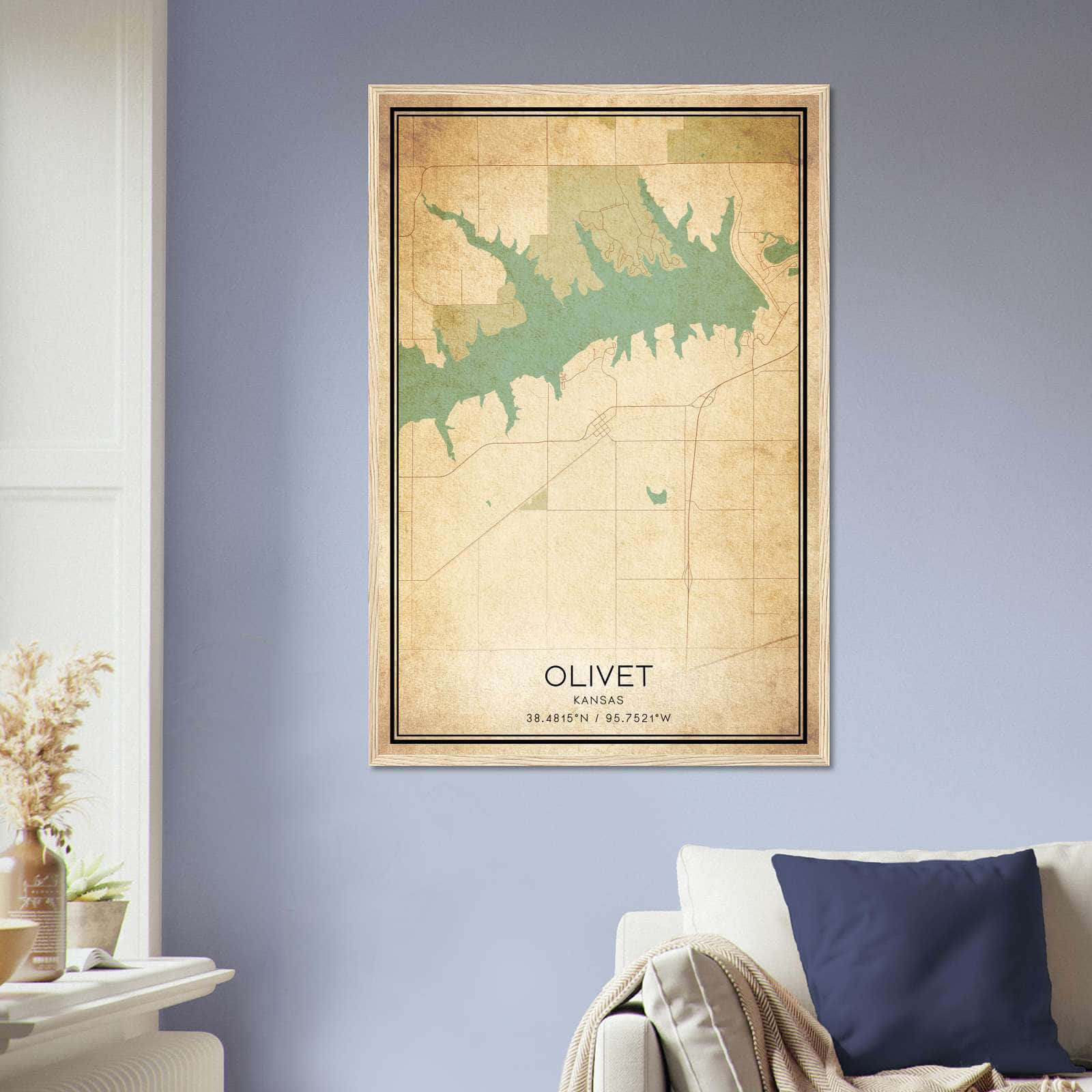 Vintage Olivet Kansas Map Poster, Olivet KS City Road Wall Art Print