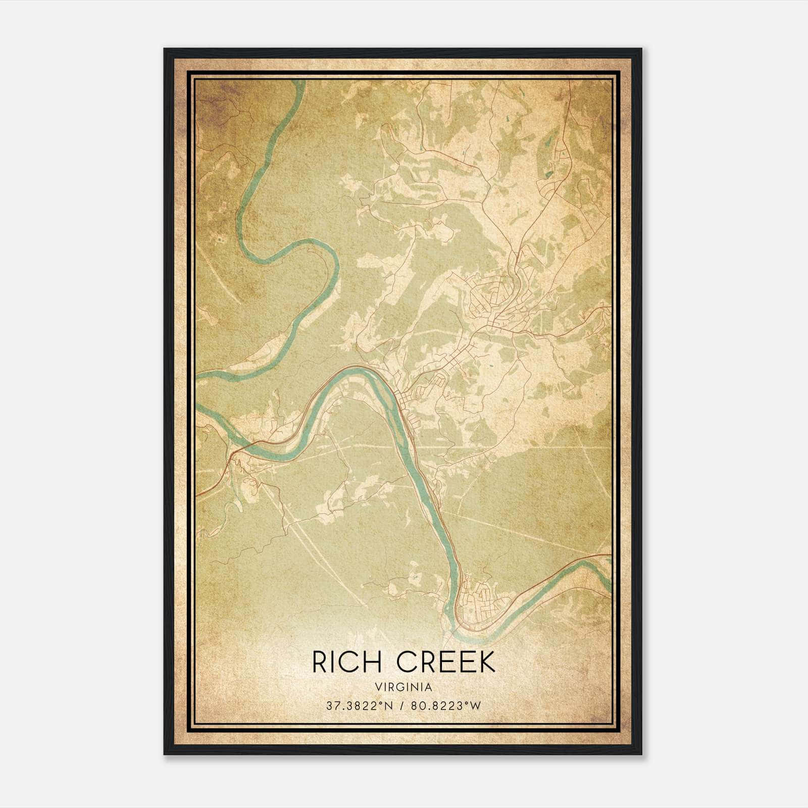 Vintage Rich Creek Virginia Map Poster, Rich Creek VA City Road Wall Art Print Vintage Rich Creek Virginia Map Poster, Rich Creek VA City Road Wall Art Print