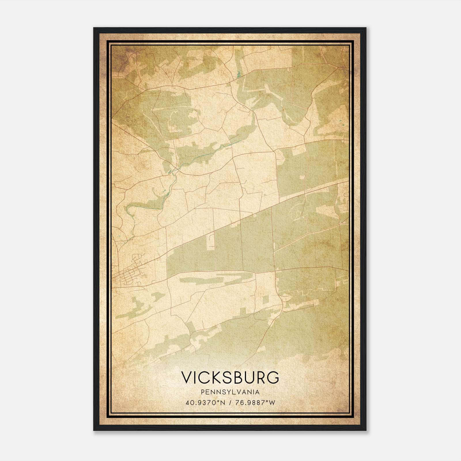Vintage Vicksburg Pennsylvania Map Poster, Vicksburg PA City Road Wall Art Print Vintage Vicksburg Pennsylvania Map Poster, Vicksburg PA City Road Wall Art Print