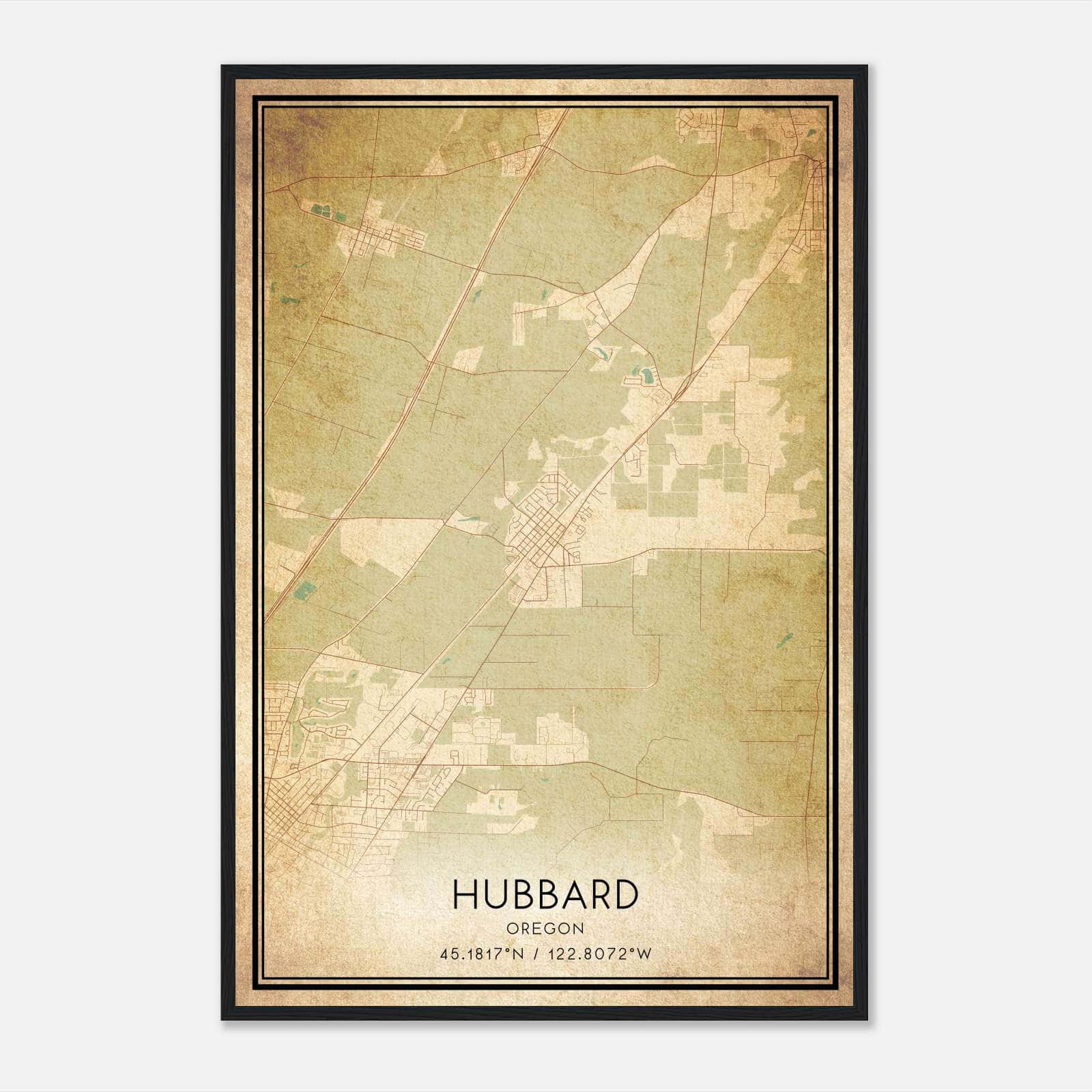 Vintage Hubbard Oregon Map Poster, Hubbard OR City Road Wall Art Print Vintage Hubbard Oregon Map Poster, Hubbard OR City Road Wall Art Print