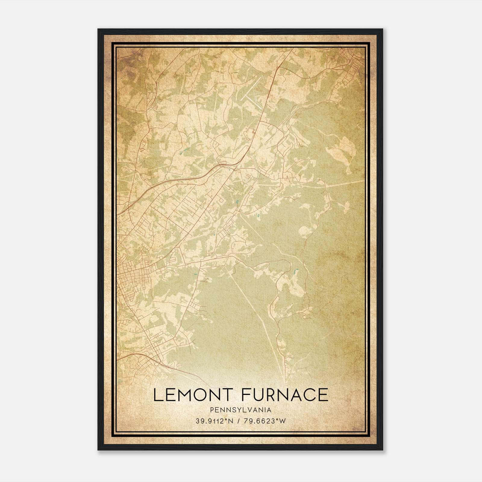 Vintage Lemont Furnace Pennsylvania Map Poster, Lemont Furnace PA City Road Wall Art Print Vintage Lemont Furnace Pennsylvania Map Poster, Lemont Furnace PA City Road Wall Art Print
