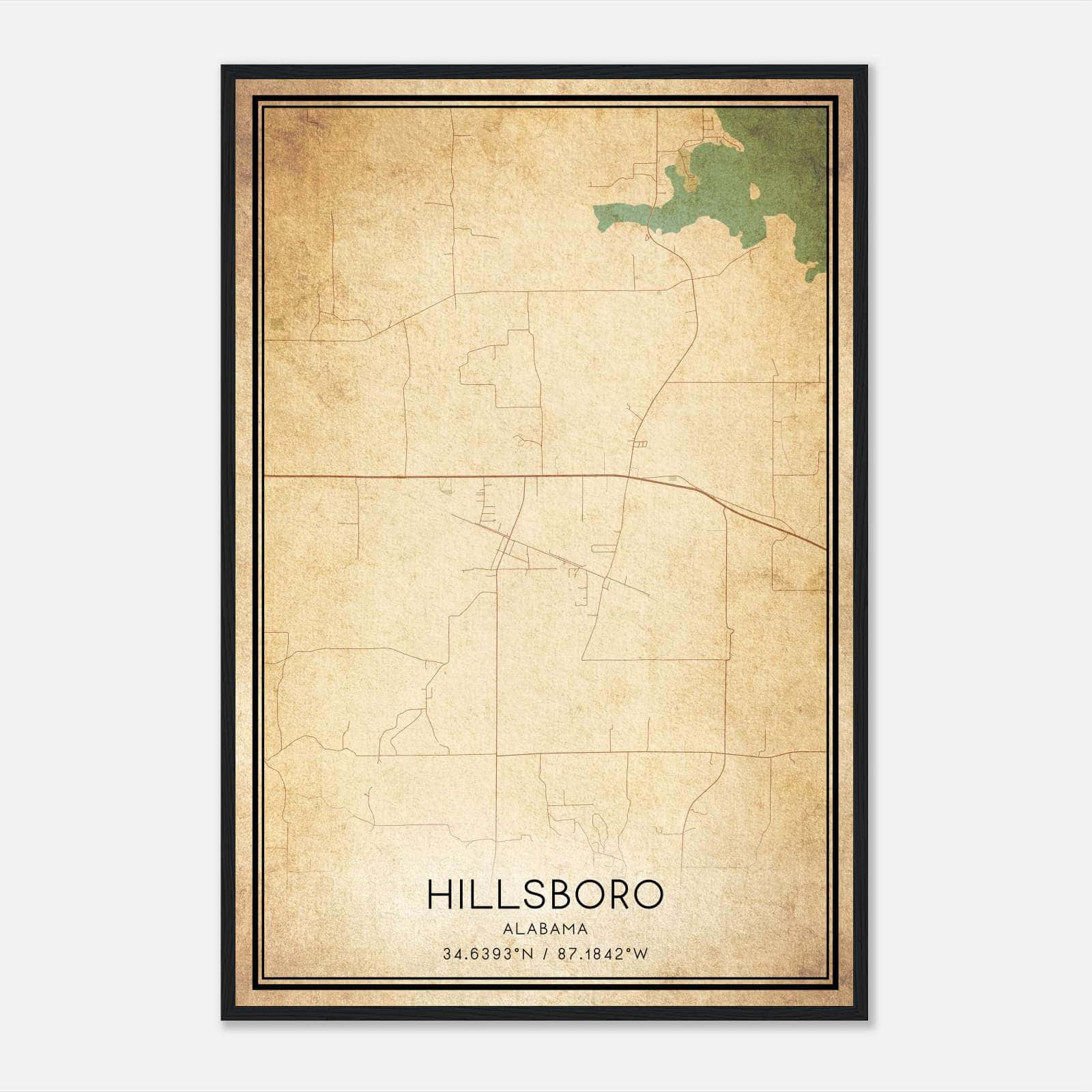Vintage Hillsboro Alabama Map Poster, Hillsboro AL City Road Wall Art Print Vintage Hillsboro Alabama Map Poster, Hillsboro AL City Road Wall Art Print