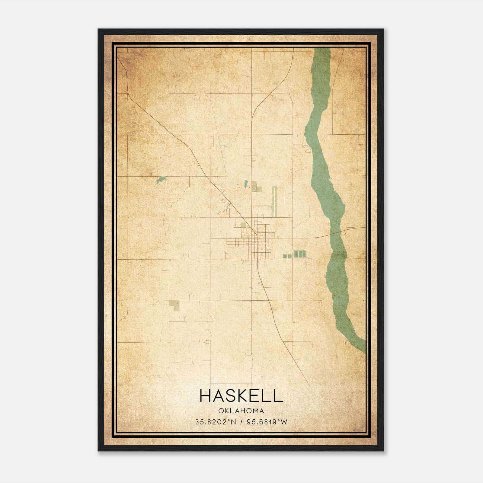 Vintage Haskell Oklahoma Map Poster, Haskell OK City Road Wall Art Print Vintage Haskell Oklahoma Map Poster, Haskell OK City Road Wall Art Print