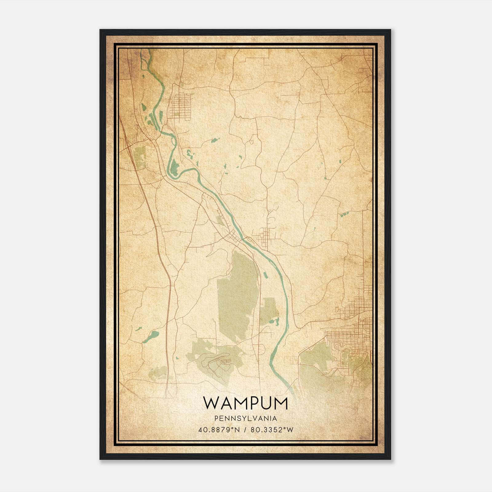 Vintage Wampum Pennsylvania Map Poster, Wampum PA City Road Wall Art Print Vintage Wampum Pennsylvania Map Poster, Wampum PA City Road Wall Art Print