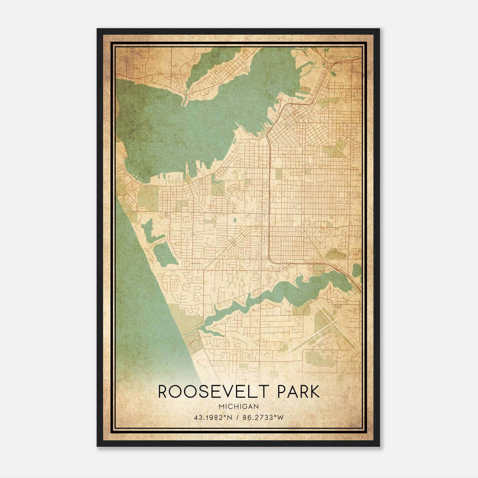 Vintage Roosevelt Park Michigan Map Poster, Roosevelt Park MI City Road Wall Art Print Vintage Roosevelt Park Michigan Map Poster, Roosevelt Park MI City Road Wall Art Print