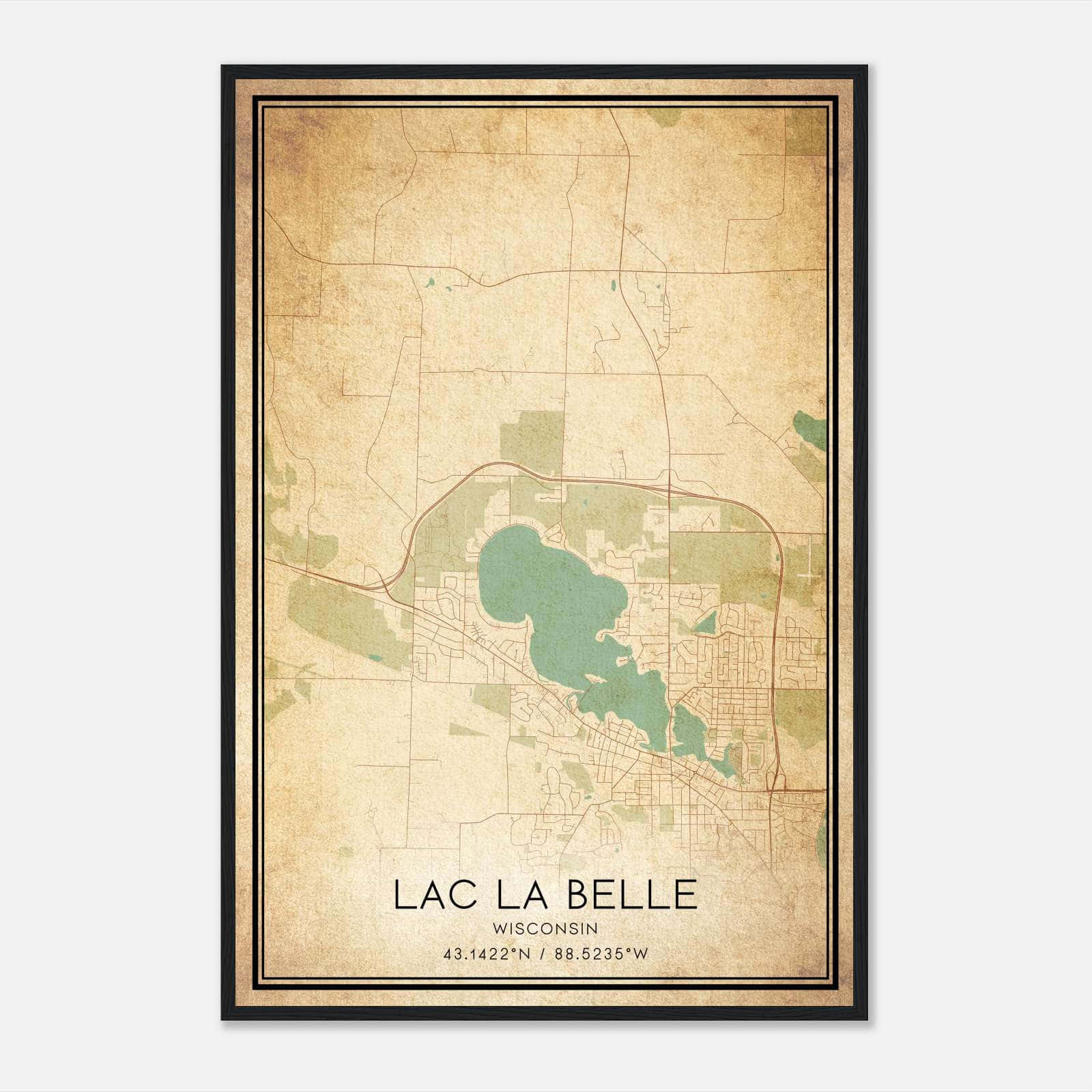 Vintage Lac La Belle Wisconsin Map Poster, Lac La Belle WI City Road Wall Art Print Vintage Lac La Belle Wisconsin Map Poster, Lac La Belle WI City Road Wall Art Print