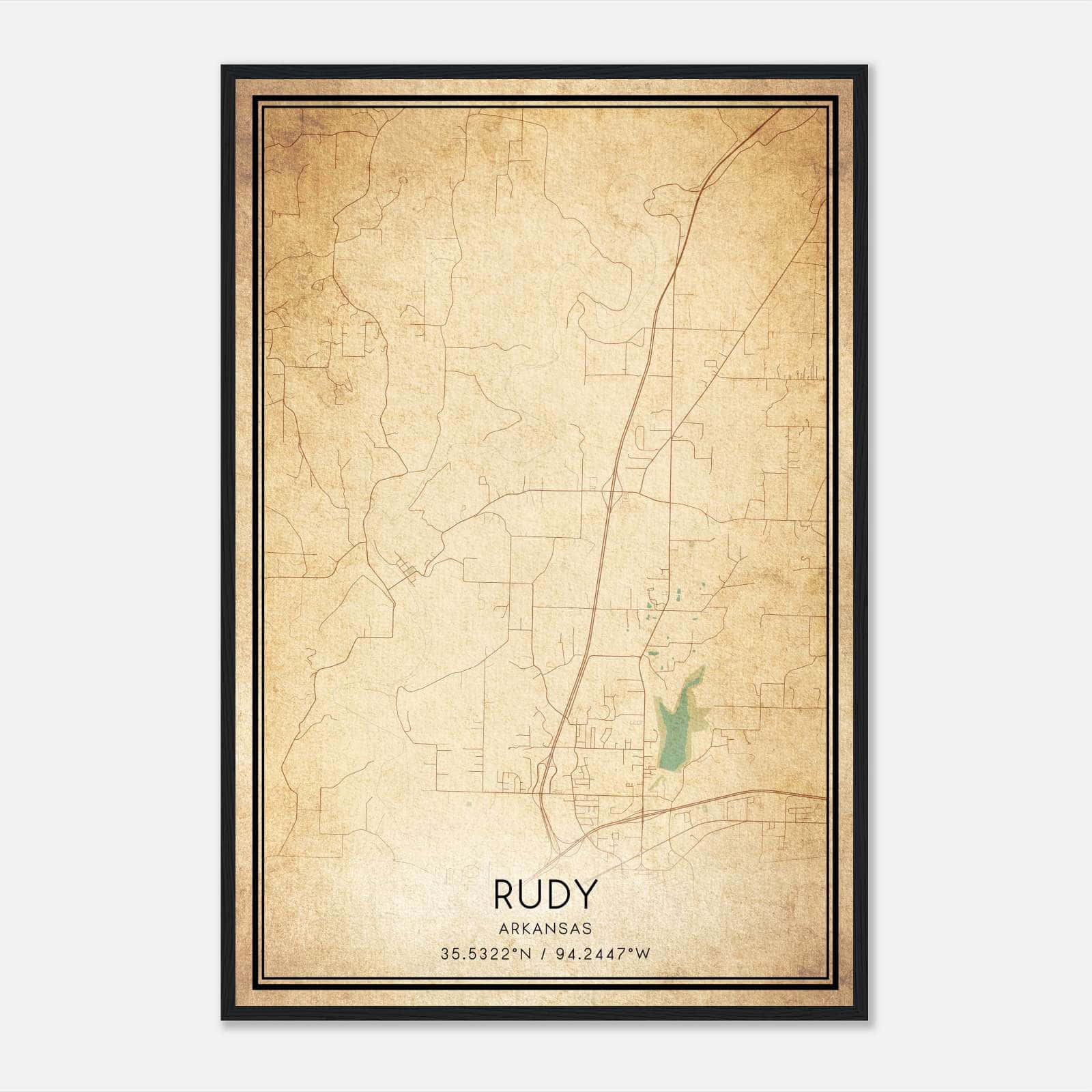 Vintage Rudy Arkansas Map Poster, Rudy AR City Road Wall Art Print Vintage Rudy Arkansas Map Poster, Rudy AR City Road Wall Art Print