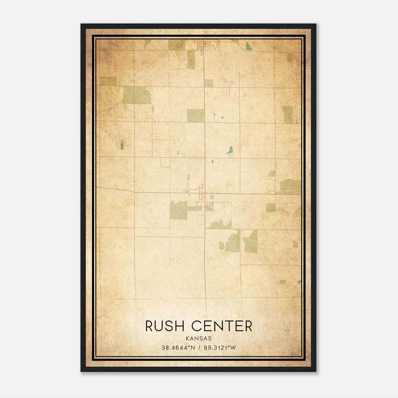 Vintage Rush Center Kansas Map Poster, Rush Center KS City Road Wall Art Print Vintage Rush Center Kansas Map Poster, Rush Center KS City Road Wall Art Print